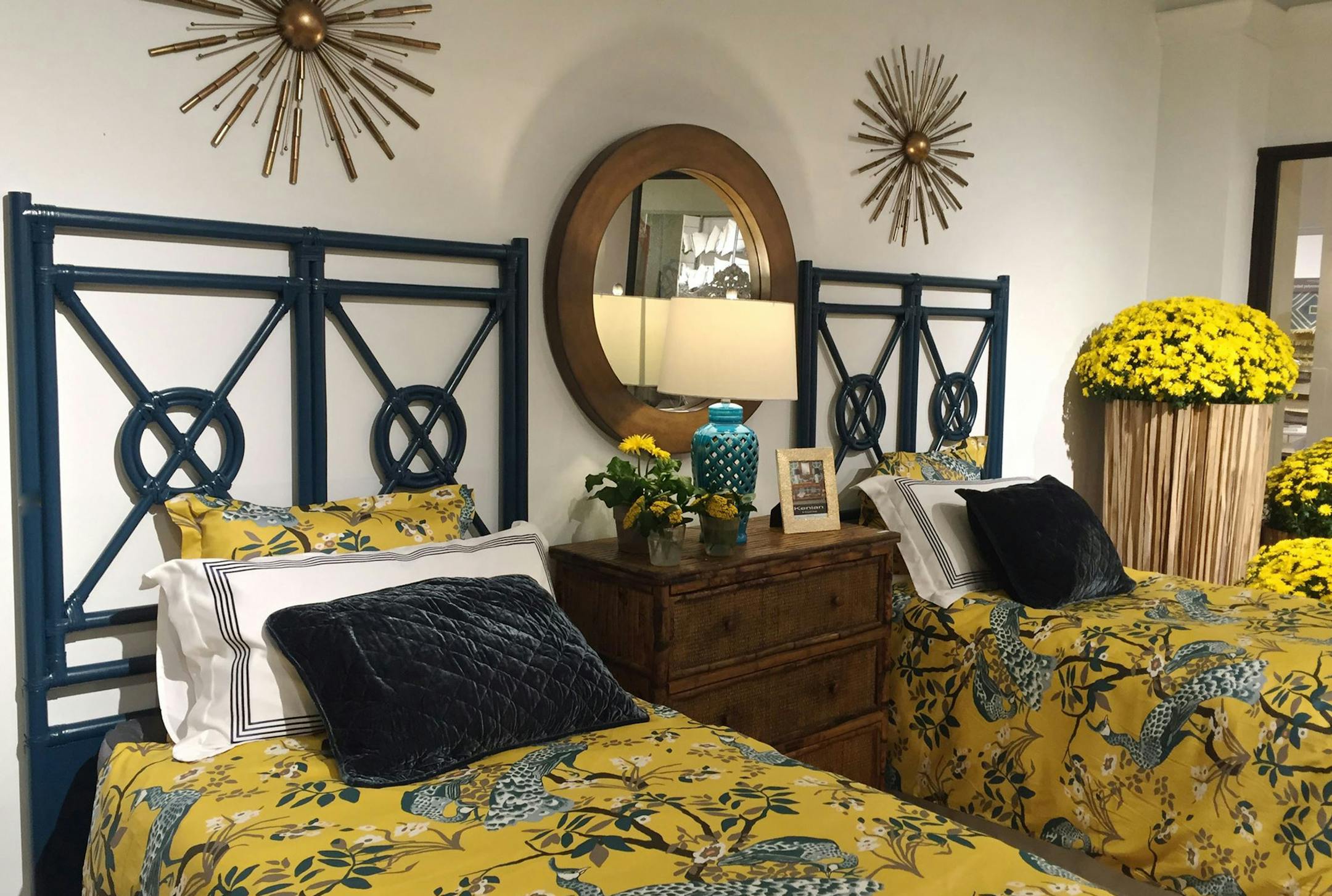 Kenian Furniture, a company known for its rattan and bamboo furniture, featured these twin beds at the Fall High Point Market. (Patricia Sheridan/Pittsburgh Post-Gazette/TNS) ORG XMIT: 1194121