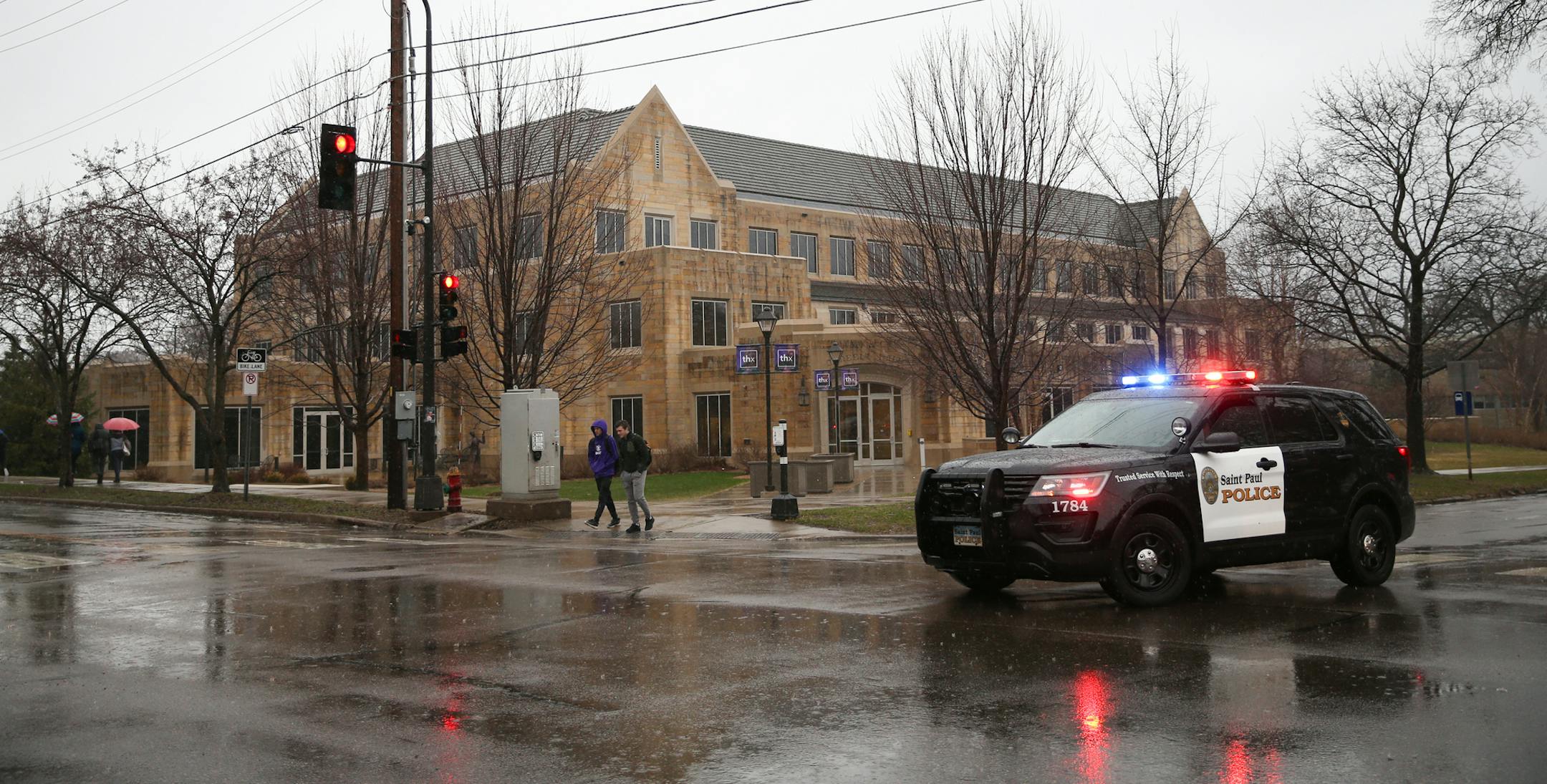 A bomb threat disrupted classes and eventually closed campus at the University of St. Thomas in St. Paul, Minn. on Wednesday, April 17, 2019.