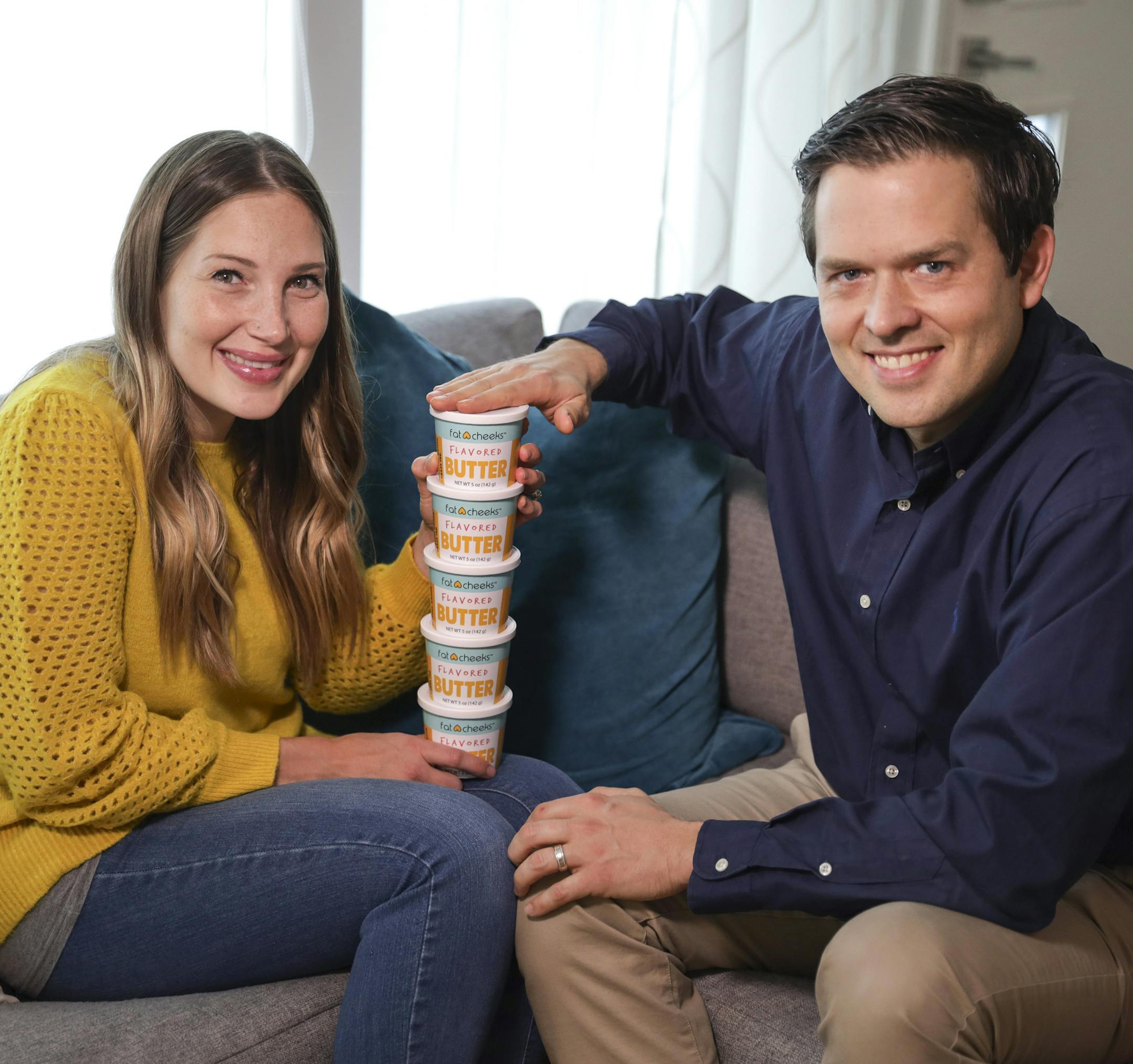 Profile on the makers of Fat Cheeks flavored butters -- Jamie and Andrew Pearson with two-year-old Olive. ] BRIAN PETERSON ï brian.peterson@startribune.com
Golden Valley, MN 10/16/2018