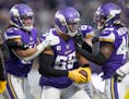 Vikings outside linebacker Anthony Barr (55) celebrated after he intercepted the ball in the second quarter, Sunday, Dec. 26, 2021 in Minneapolis, Min
