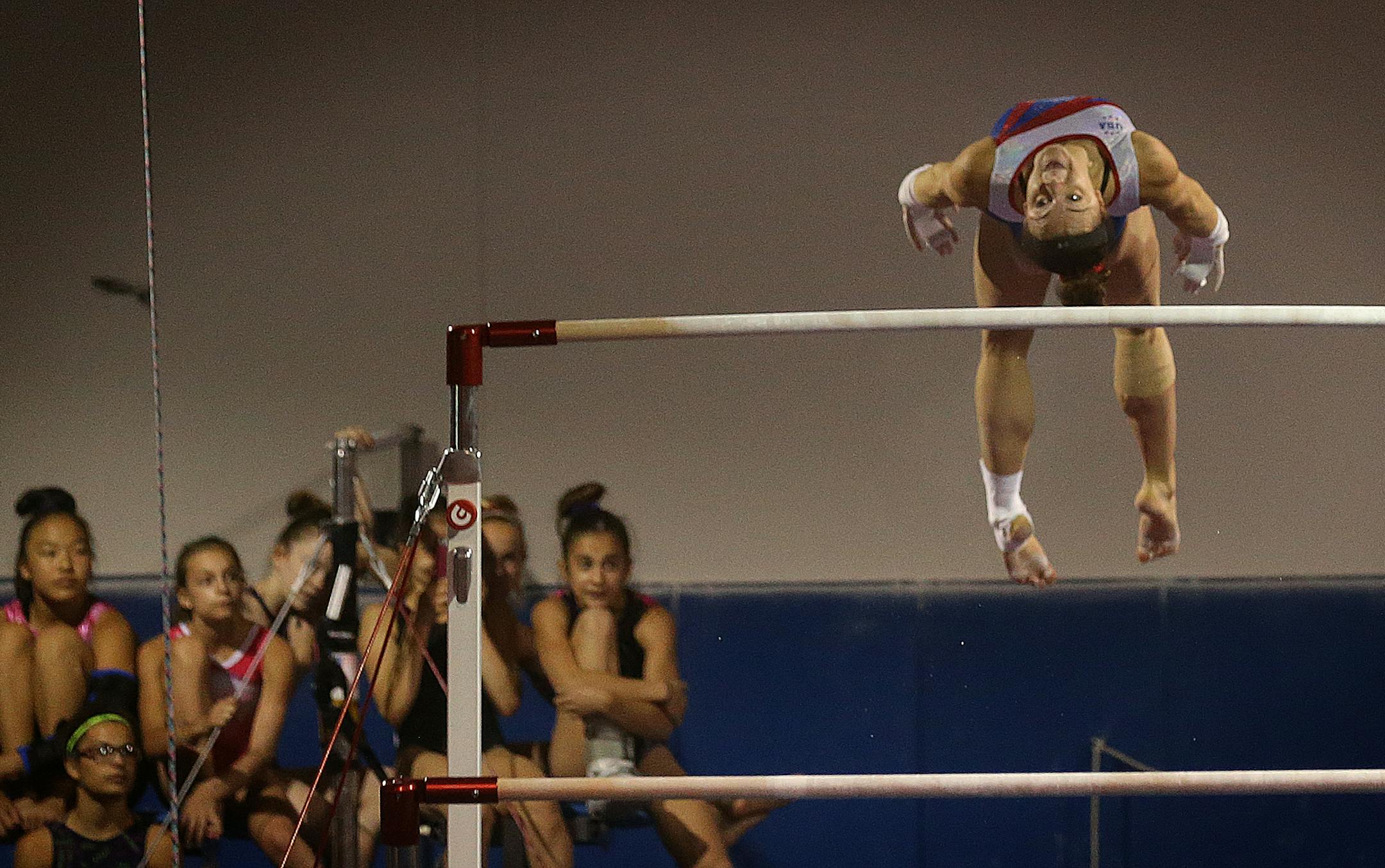 Olympic gymnastics hopeful Maggie Nichols performed some of her routines for a crowd of enthusiastic fans at the Twin Cities Twisters club in Champlin, as she prepared for the upcoming Olympic trials. ] JIM GEHRZïjames.gehrz@startribune.com (JIM GEHRZ/STAR TRIBUNE) June 30, 2016/ 10:00 AM , Champlin, MN - BACKGROUND INFORMATION: Olympic gymnastics trials feature on Maggie Nichols, Olympic hopeful. Also a look at the Twin Cities Twisters, the club, its first big time gymnast and the new syst