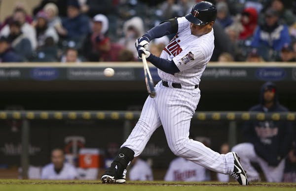 Twins outfielder Oswaldo Arcia connected for a single to right in his first major league at-bat