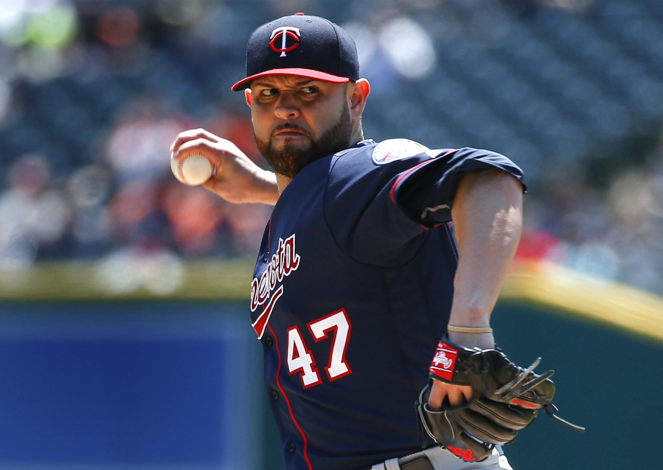 Minnesota Twins pitcher Ricky Nolasco throws against the Detroit Tigers in the first inning of a baseball game in Detroit, Wednesday, May 18, 2016. (AP Photo/Paul Sancya)