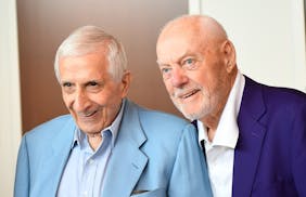 Sid Hartman posed for a photo beside close friend and former Vikings head coach Bud Grant in 2018.