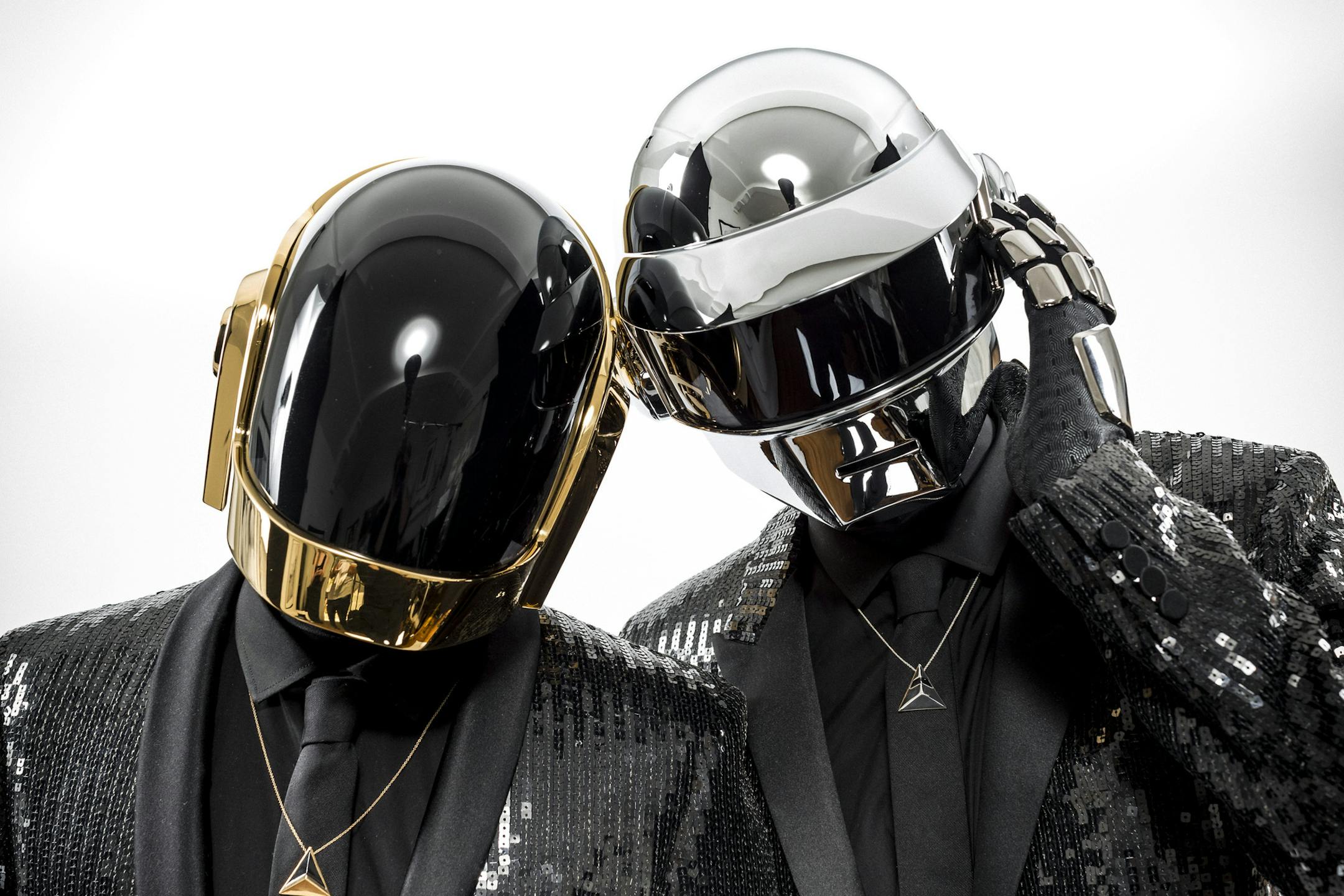 Guy-Manuel de Homem-Christo, left, and Thomas Bangalter of the French duo Daft Punk in Los Angeles April 11, 2013. Daft Punk, known for its synthetic dazzle, has made its new album a flashback to the era of live musicianship. (Chad Batka/The New York Times) -- PHOTO MOVED IN ADVANCE AND NOT FOR USE - ONLINE OR IN PRINT - BEFORE MAY 19, 2013.