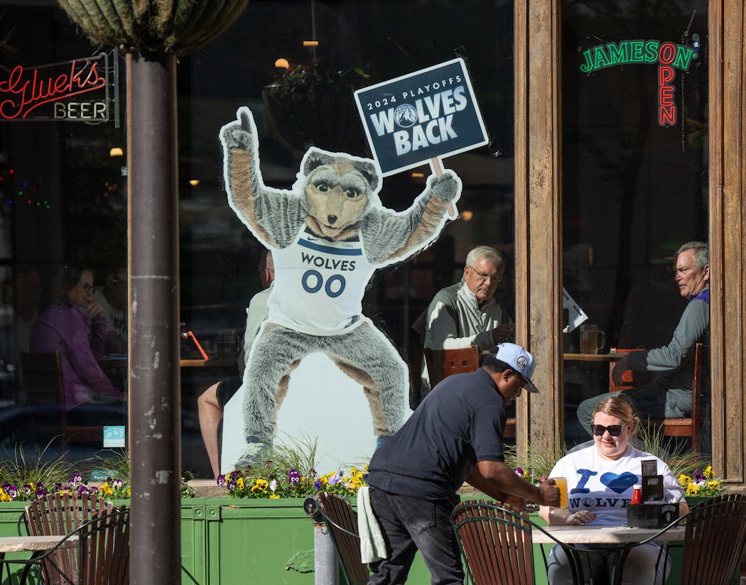 Early-arriving fans staked out their seats at Gluek's before the game late Wednesday afternoon before the Timberwolves faced Dallas in Game 1 of their Western Conference finals series. 