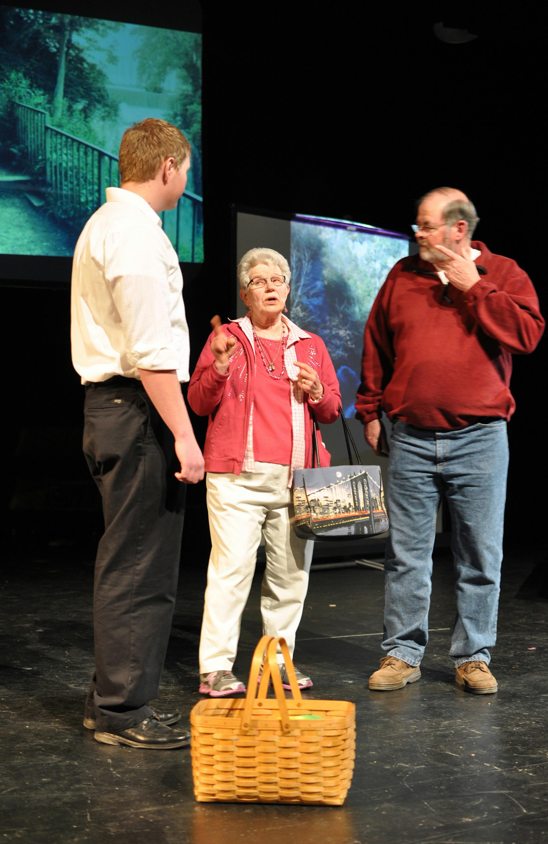 Photo by Liz Rolfsmeier (left to right) Jared Eliasson, of Prescott; Sheila Johnson, of Hastings and Sam Sorenson, of Hastings, rehearsed their short play "Extreme Outsider," which is part of the upcoming Black Dirt Theater production ìPerspectives.î