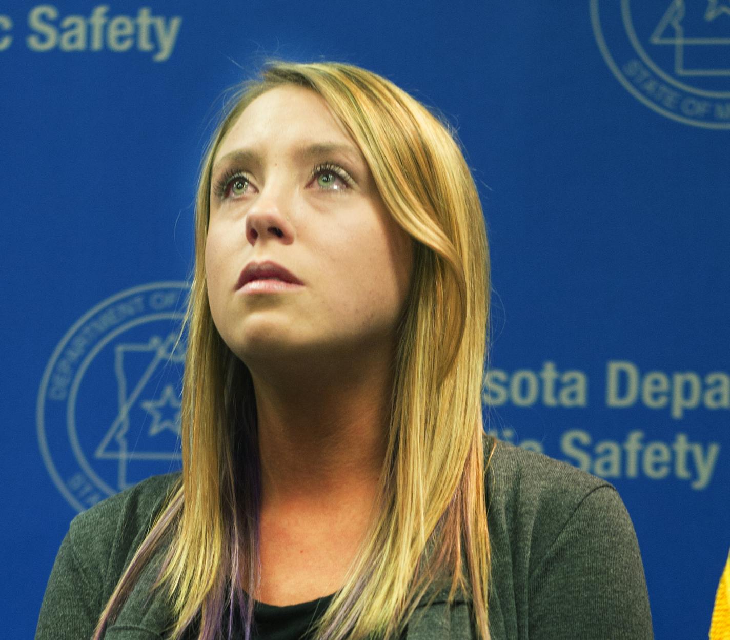 Kelsey Dyals teared up when she spoke about her son Henry Knoof who was the innocent victim of a crash in Eagan that resulted from a sleep deprived teen who was texting. Dyals talked about the brain injury he suffered and how he is recovering.] Richard Tsong-Taatarii/rtsong-taatarii@startribune.com