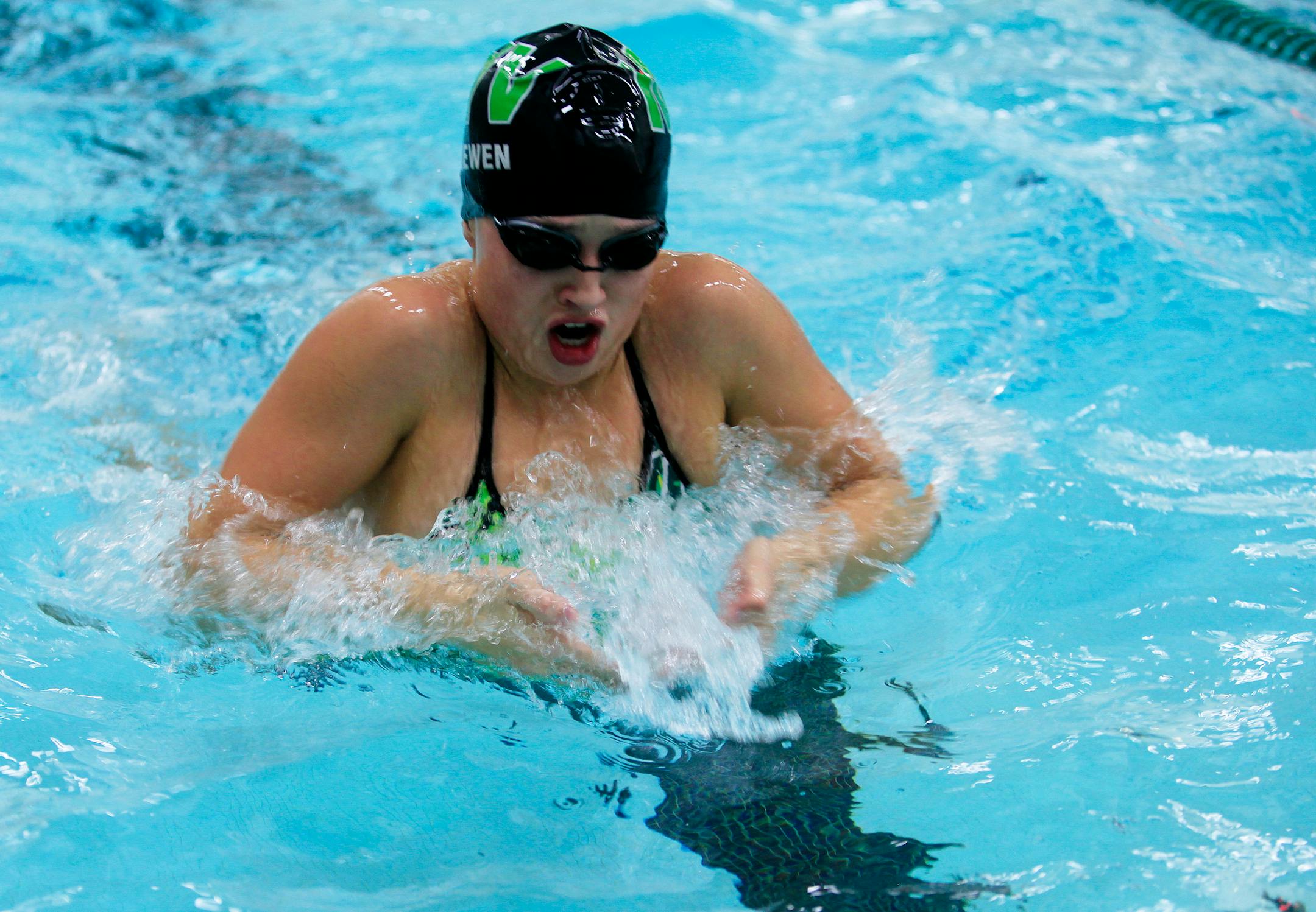 Mounds View sophomore Maya Loewen swam the breaststroke Friday. The Mustangs are ranked seventh in the latest Class 2A coaches poll. Photo by Joel Koyama • jkoyama@startribune.com