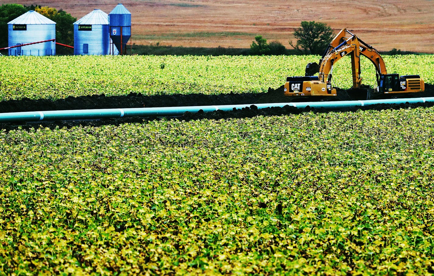 In mid-October, construction of the DAPL continued on a farmer's soybean field north of the town of Almont, northwest of Cannon Ball where confrontations between police and protestors have mostly occurred. Farmers were compensated through the legal tenet of imminent domain. The Standing Rock Reservation objects to the pipeline not because it technically does not go on reservation land, but because an oil spill would endanger the Tribe's water supply, the Missouri River. The DAPL's section under