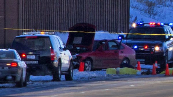 The scene of a high speed car chase that ended in shots fired on Highway 212 in Eden Prairie on Thursday, February 7, 2014.