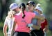 Kathryn VanArragon gets a hug after her round Wednesday, June 15, 2022 at Bunker Hills Golf Club in Coon Rapids, Minn. ] CARLOS GONZALEZ • carlos.go