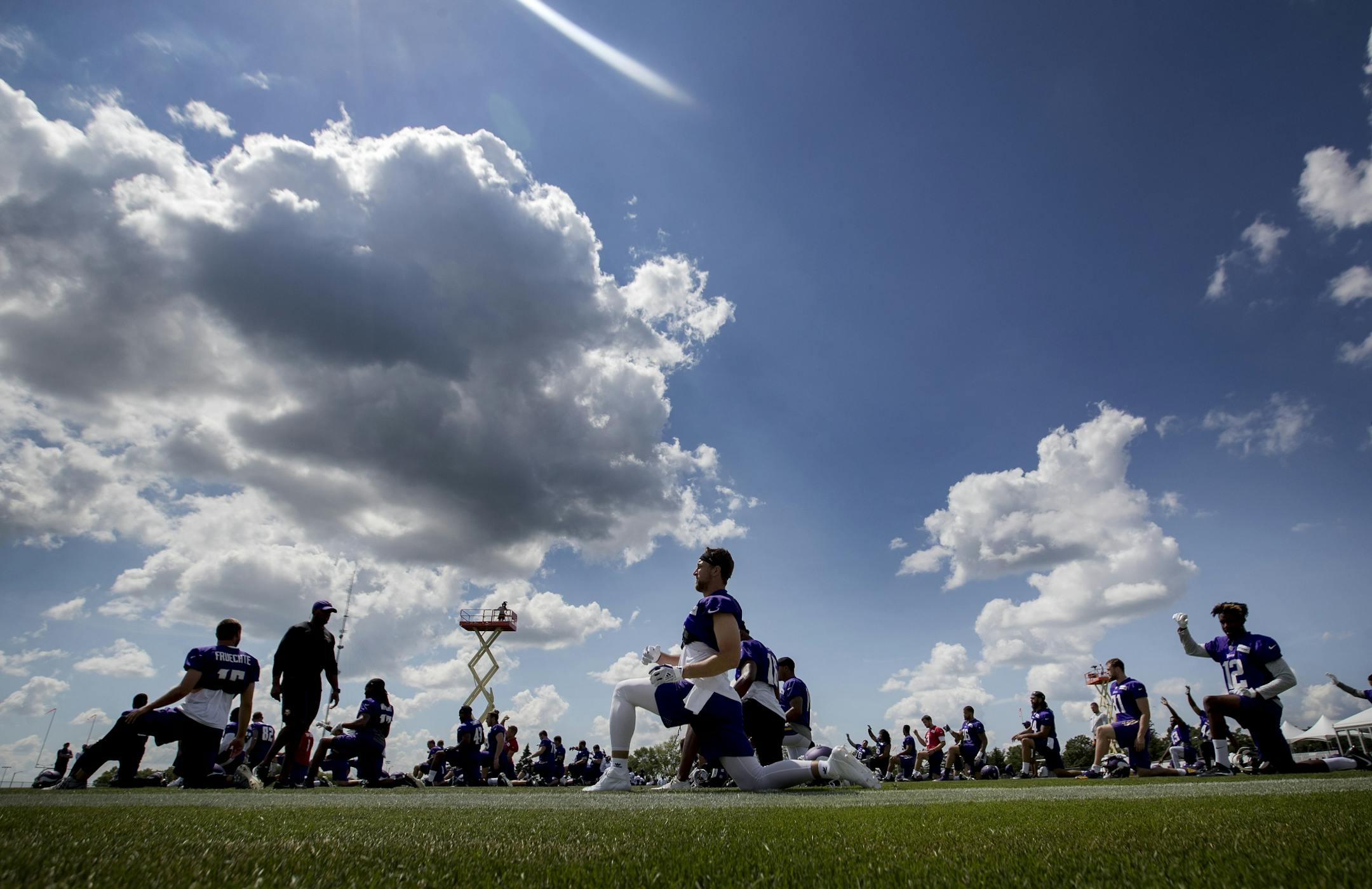 Minnesota Vikings stretched out before the afternoon practice.