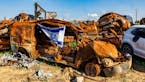 There is a “car cemetery” near the Gaza border in Tkuma, Israel, filled with cars that were driven by Israeli motorists who were ambushed on Oct. 