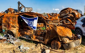 There is a “car cemetery” near the Gaza border in Tkuma, Israel, filled with cars that were driven by Israeli motorists who were ambushed on Oct.