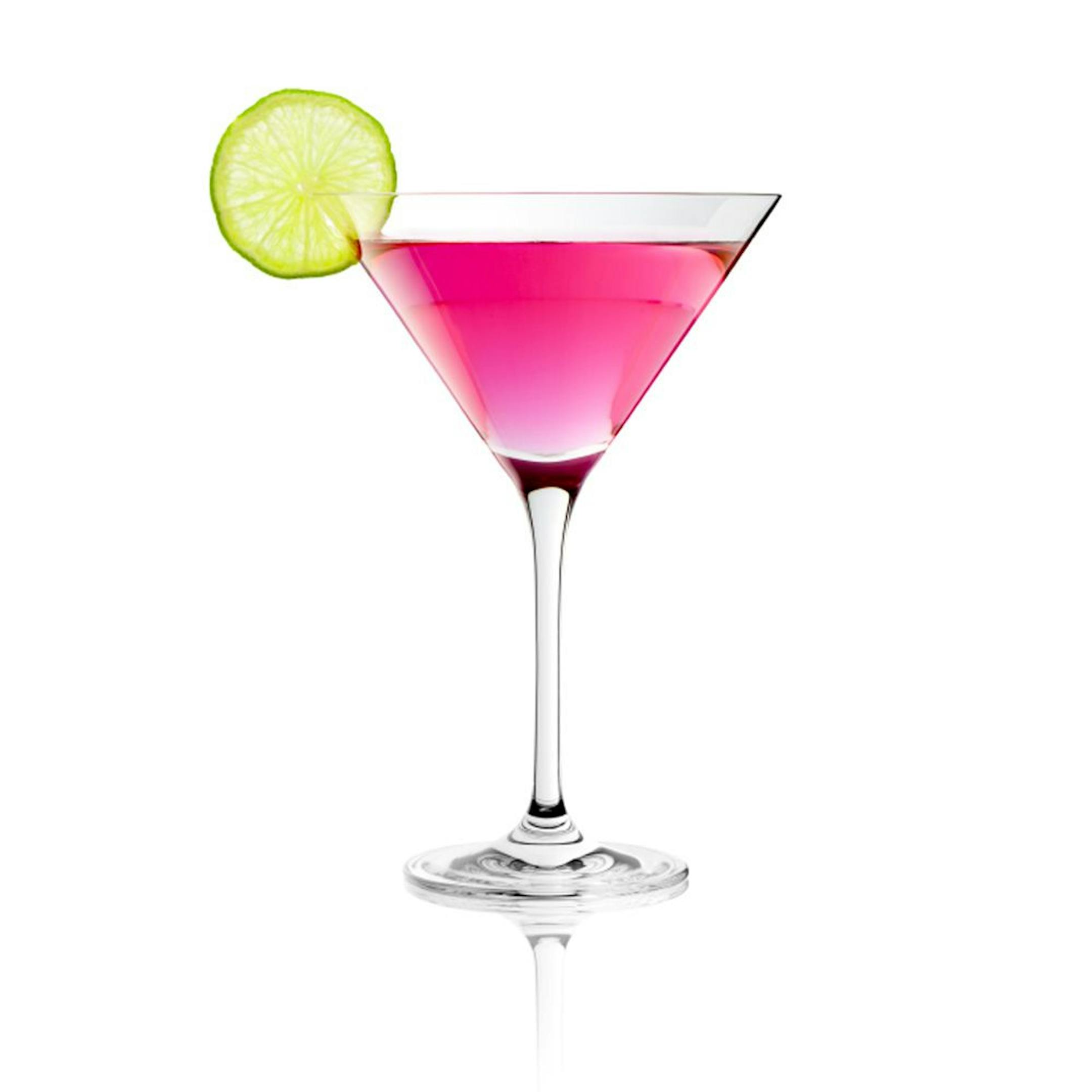 A colorful Cosmopolitan is best served in a martini glass.