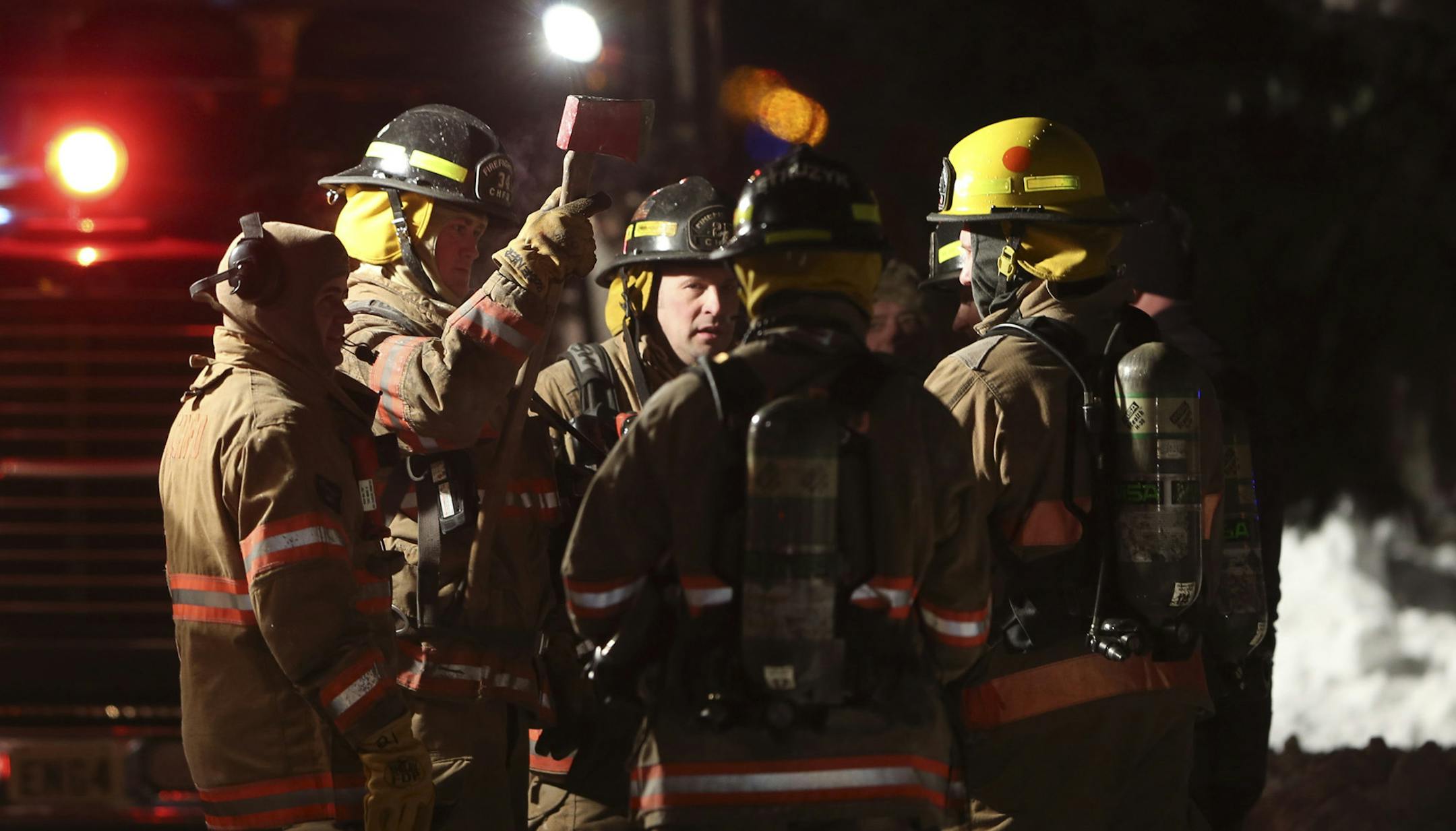 The resident of a house on 44 1/2 Ave. NE in Columbia Heights was taken away by ambulance after a fire broke out in the home Tuesday night, February 4, 2014. She later died.