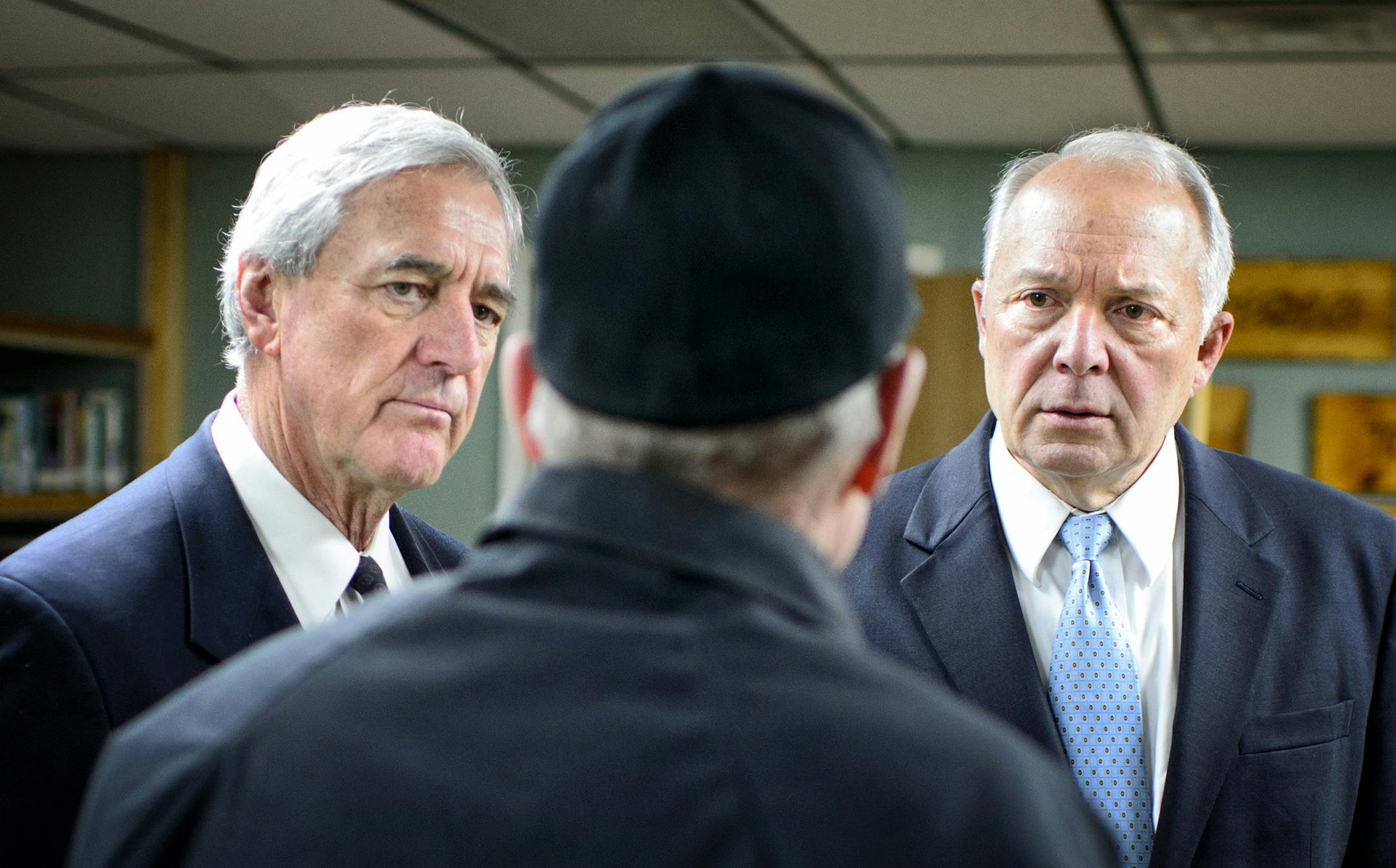 Rep. Rick Nolan and Rep. John Kline listened as School safety and security officer John Parameter described awful conditions a building which once had been used for a vocational auto body shop and never intended to be used as classroom space.