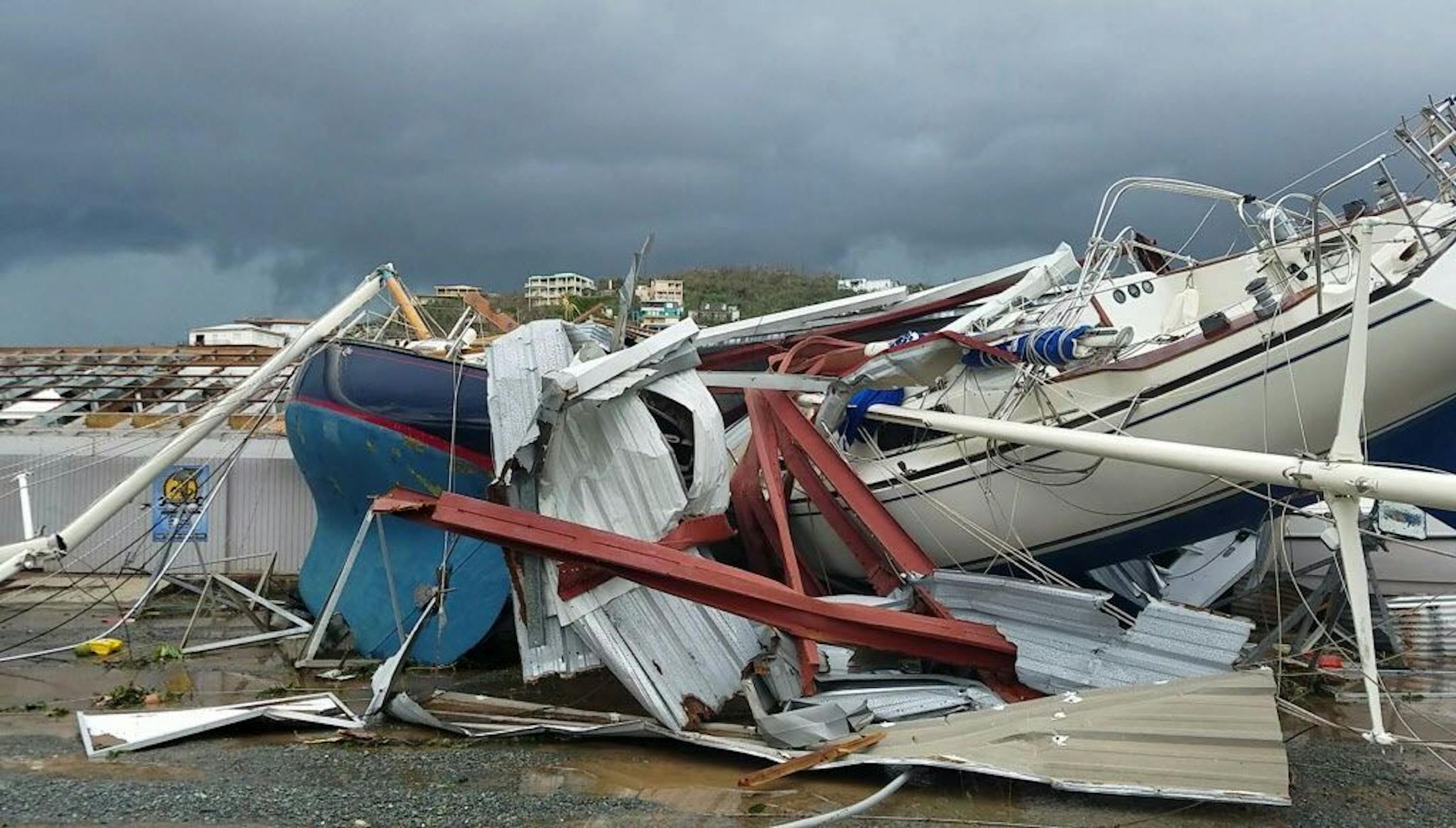 A tangle of debris and a boat were left in the wake of Hurricane Irma after it roared across St. Thomas in the U.S. Virgin Islands.