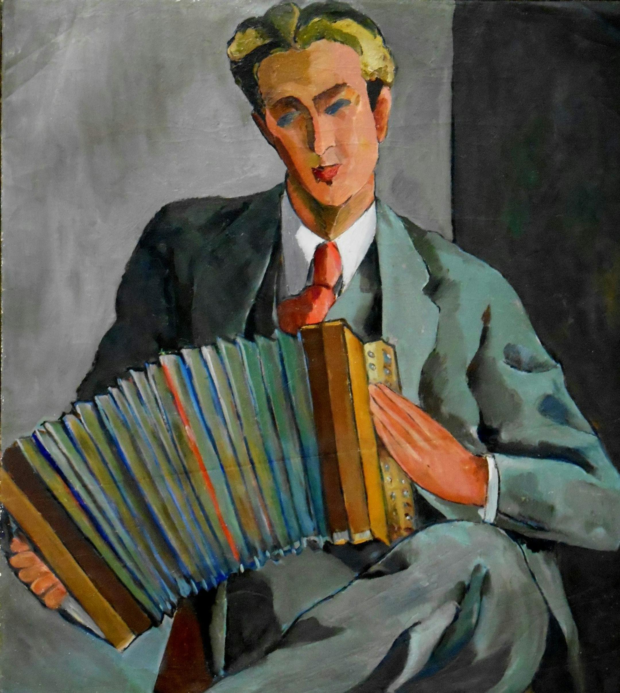 Banfill-Locke Center for the Arts Self-potrait of Elof Wedin, "Elof with Accordian"
