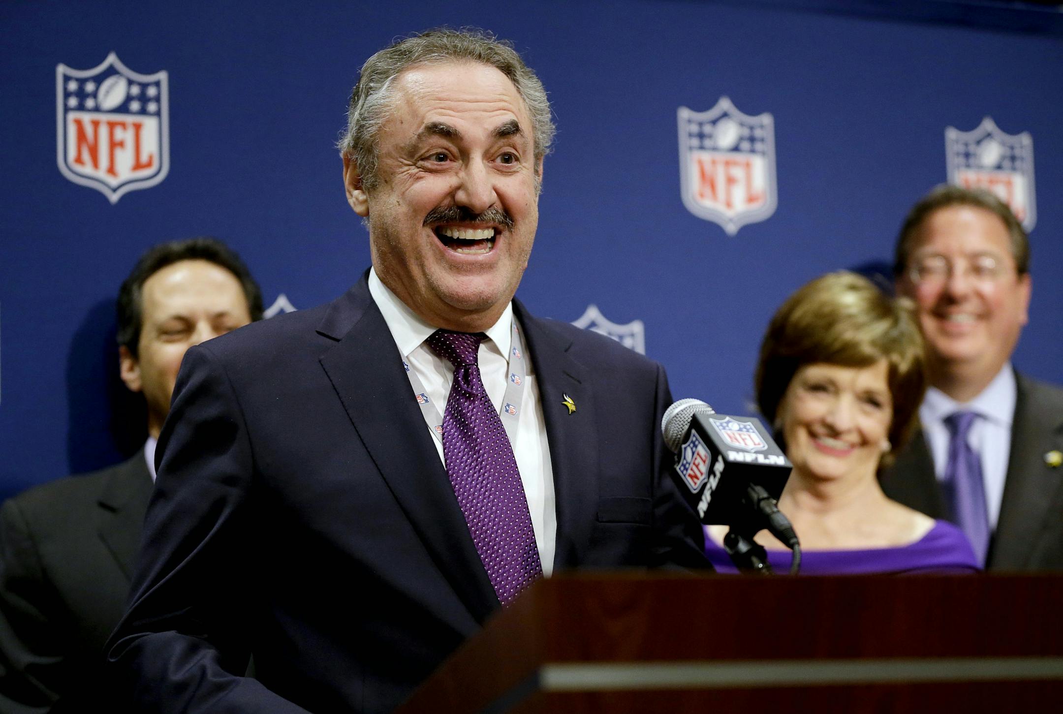 Vikings owner Zygi Wilf speaks at a news conference after Minneapolis was selected as the host for 2018 Super Bowl at the NFL's spring meetings, Tuesday, May 20, 2014, in Atlanta.