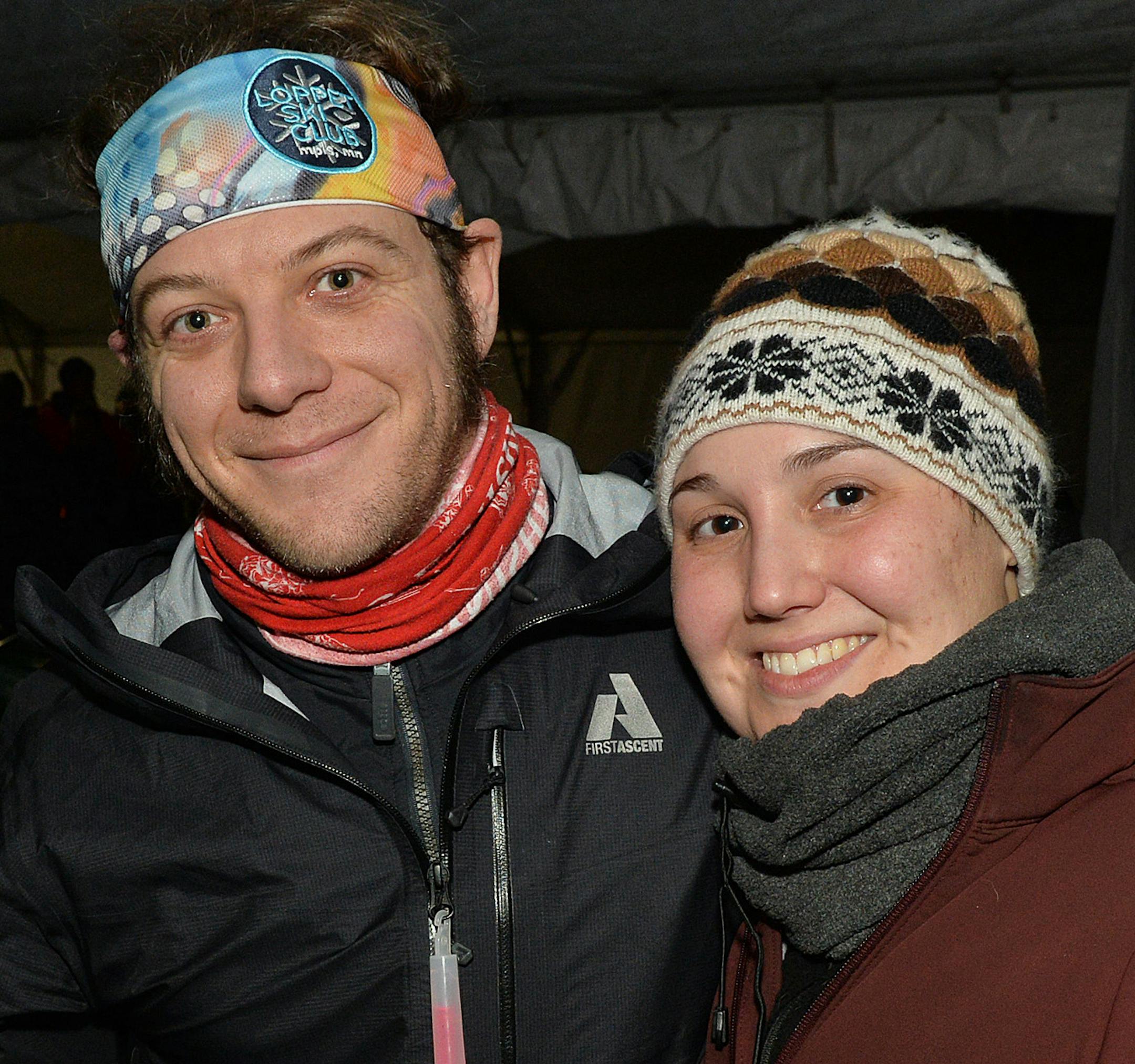 Kurt and Laura Taken-Holtze hung out at the post-luminary party before Kurt competed in the 42k poppet skate race Sunday. ] (SPECIAL TO THE STAR TRIBUNE/BRE McGEE) **Kurt Taken-Holtze (left), Laura Taken-Holtze (right)