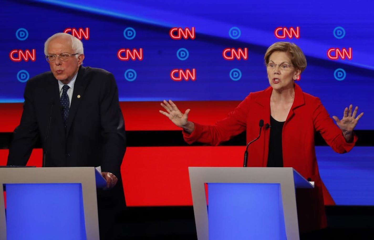 Sens. Bernie Sanders and Elizabeth Warren participated Tuesday in the first of two Democratic presidential primary debates hosted by CNN at the Fox Theatre in Detroit.