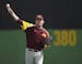 University of Minnesota reliever Scott Matyas is closing in on being in the top 25 all-time for NCAA saves. He warmed up during practice Wednesday aft