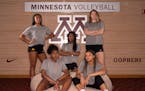 These five Gophers volleyball players each have over 225 kills this season: (front row, from left) Stephanie Samedy and Alexis Hart; (back row, from l