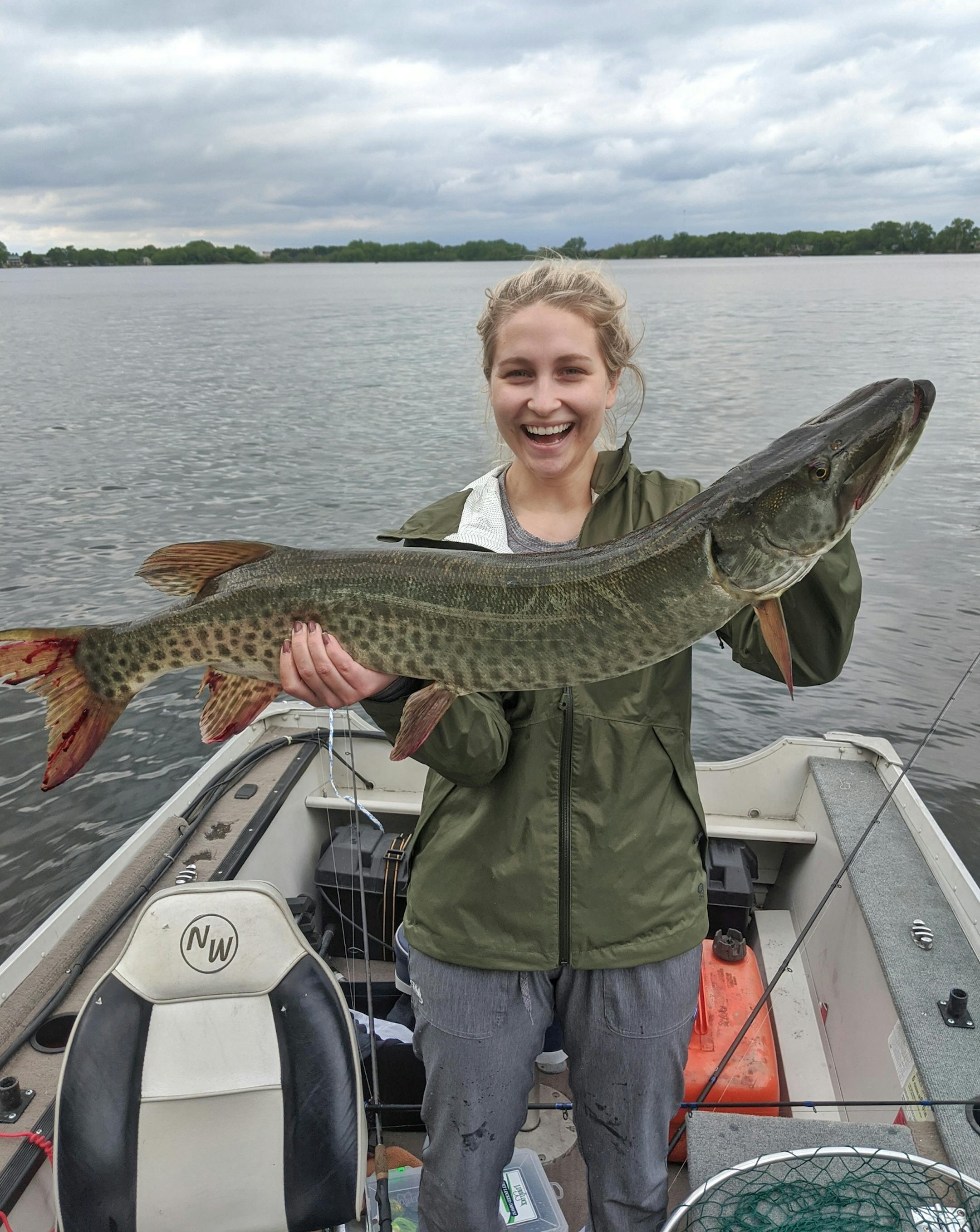 My name is Lindsay Effertz, I'm a 24 old angler from New Hope, MN. I was spending some time at the cabin targeting pike by casting at the shore with a No. 5 Mepps spinner. I was having no luck so I decided to cast out into the open water when all of a sudden I hooked into my first ever muskie! And it was 41 inches! Needless to say, my fiance was quite jealous. See attached for some photos.