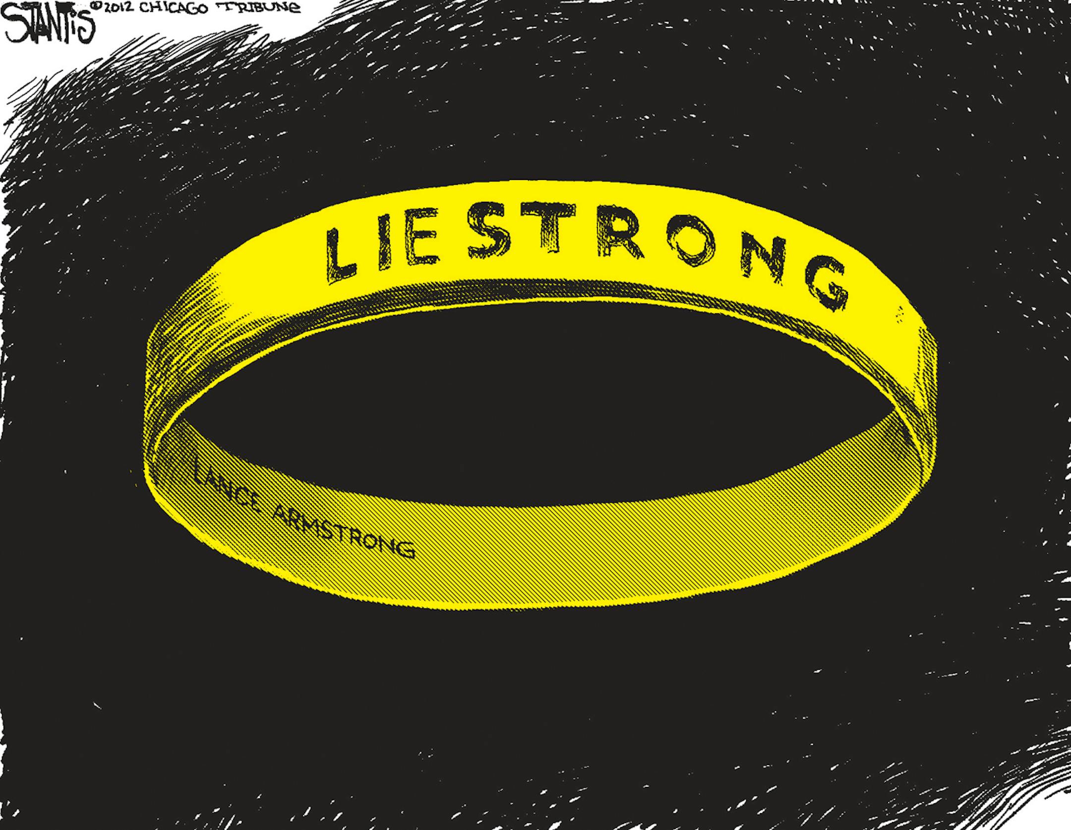 Scott Stantis cartoon. Topic: Lance Armstrong doping scandal.