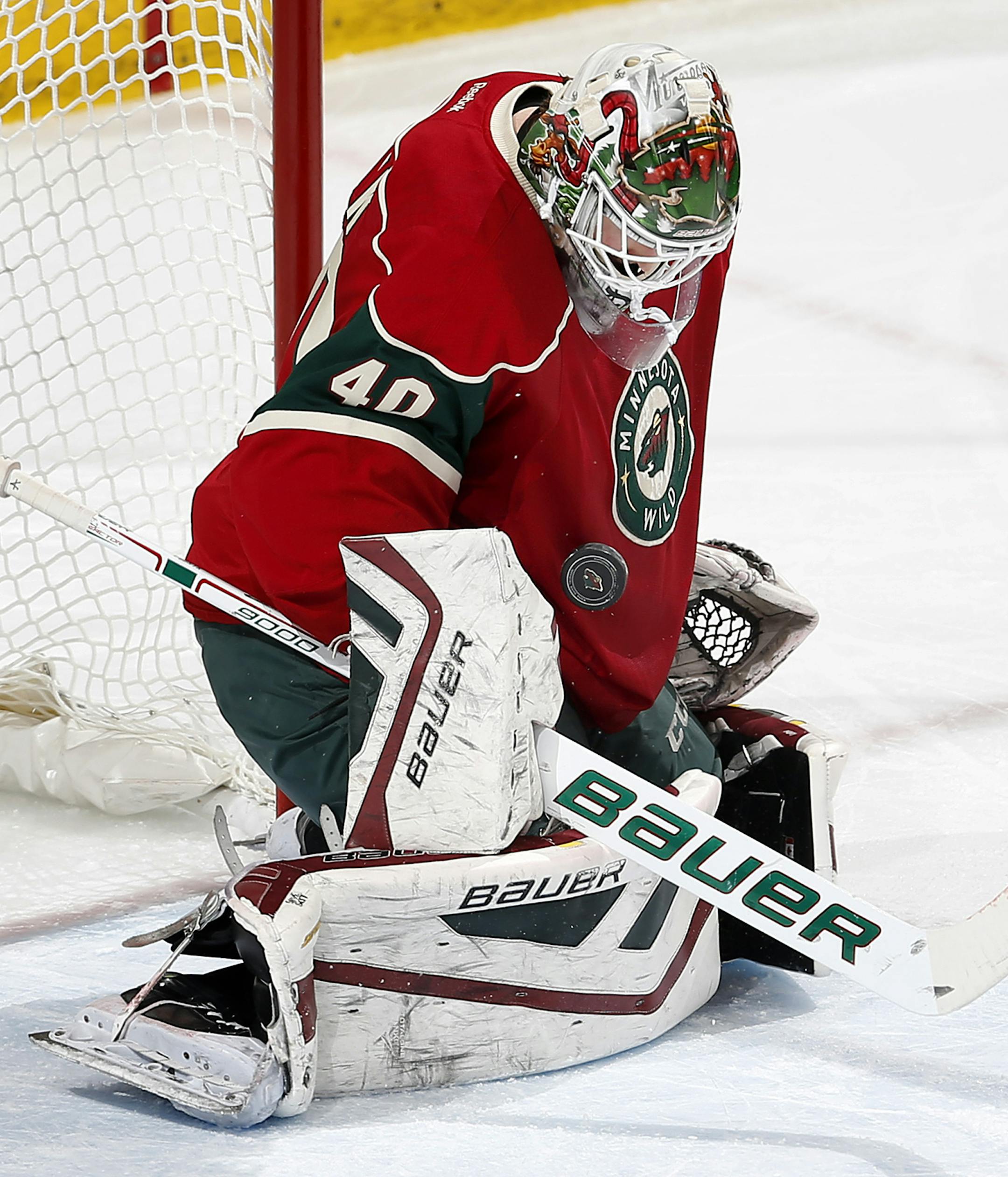 Wild goalie Devan Dubnyk (40) made a save in the second period. ] CARLOS GONZALEZ cgonzalez@startribune.com, April 2, 2015, St. Paul, Minn., Xcel Energy Center, NHL, Minnesota Wild vs. New York Rangers