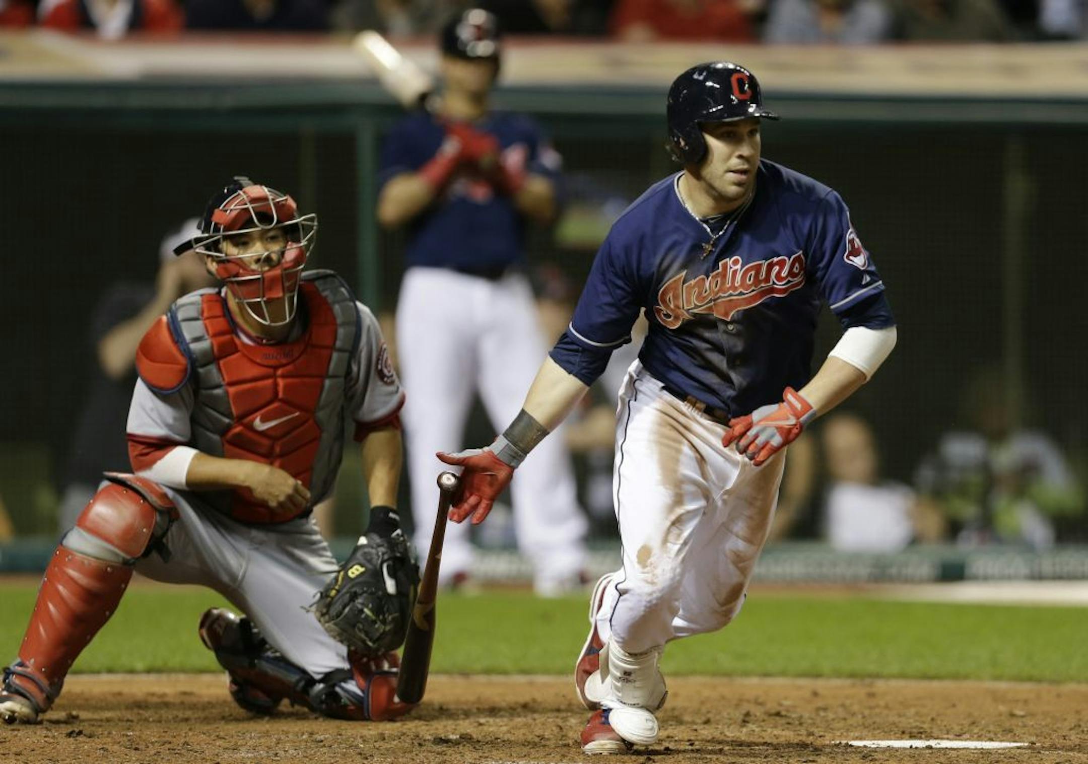 Jason Kipnis hits into a fielders choice off Washington Nationals relief pitcher Fernando Abad