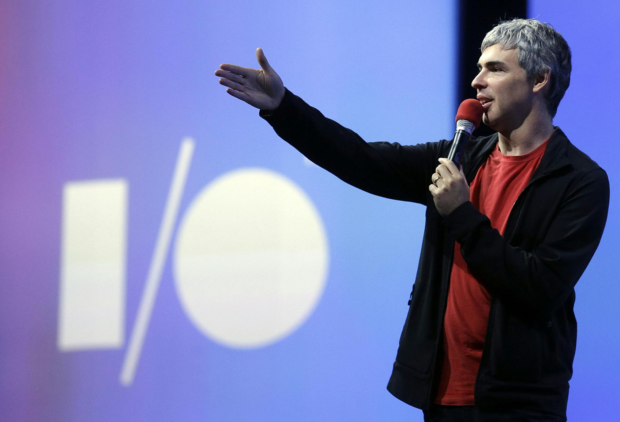Larry Page, Google's co-founder and chief executive, speaks during the keynote presentation at Google I/O 2013 in San Francisco, Wednesday, May 15, 2013. (AP Photo/Jeff Chiu)