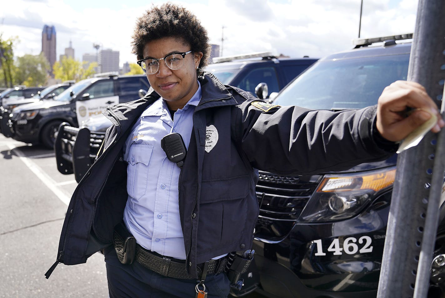 St. Paul Police Department community liaison officer Rae Brown had hoped to join the St. Paul police force as a patrol officer but budget cuts caused the cancellation of the SPPD's fall academy. Brown, who posed for a photo Wednesday outside the SPPD headquarters, will instead take a job as a patrol officer in Maplewood and was seen Wednesday in St. Paul. Brown described it as "bittersweet," to leave the St. Paul police department but also that she is "very excited," to start her new job in Mapl