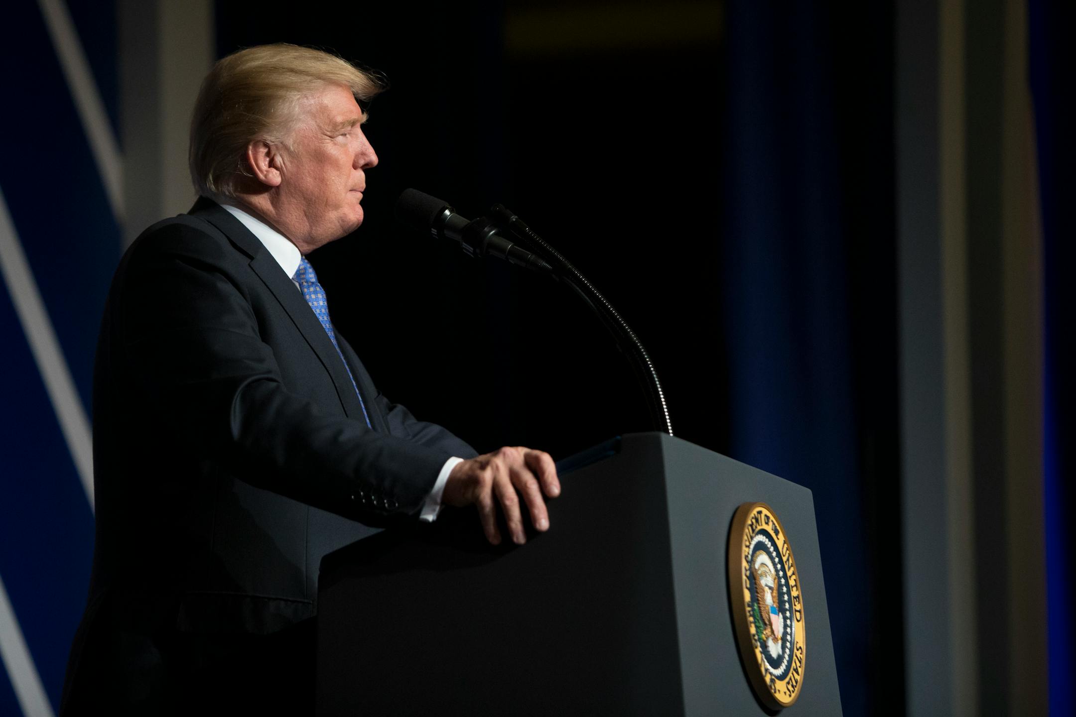 President Trump speaks to the Heritage Foundation's President's Club meeting in Washington on Oct. 17.