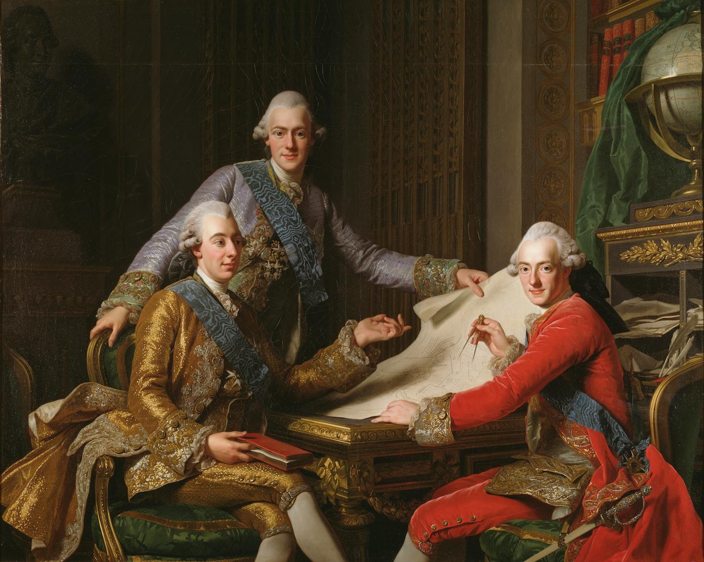 Alexander Roslin (Swedish, 1718-1793) Portrait of Crown Prince Gustav of Sweden and his Brothers.