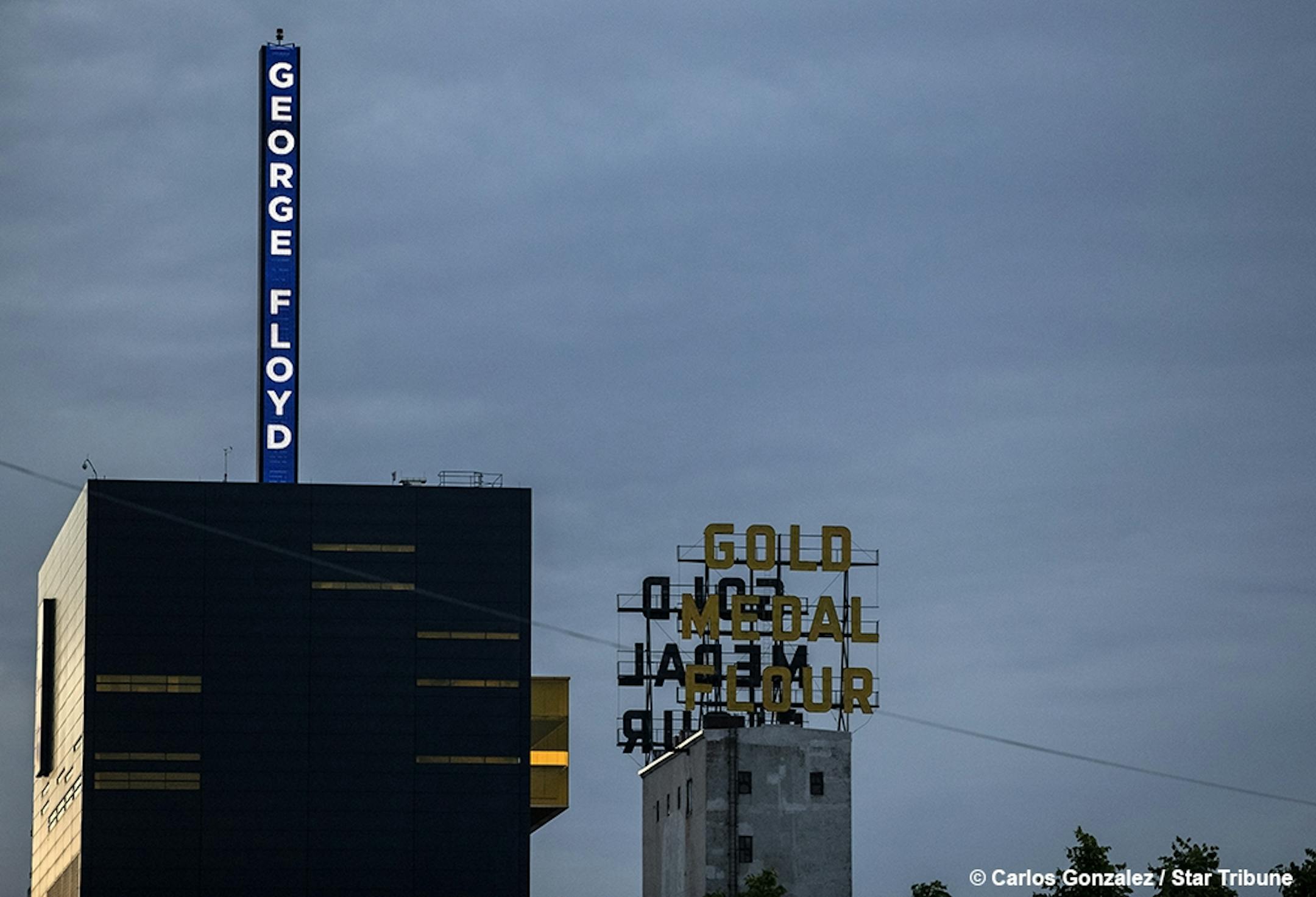 George Floyd on the marquee at The Guthrie Theater.