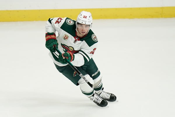 Minnesota Wild's Kevin Fiala, of Switzerland, skates during the second period of an NHL hockey game against the Los Angeles Kings Friday, April 23, 20