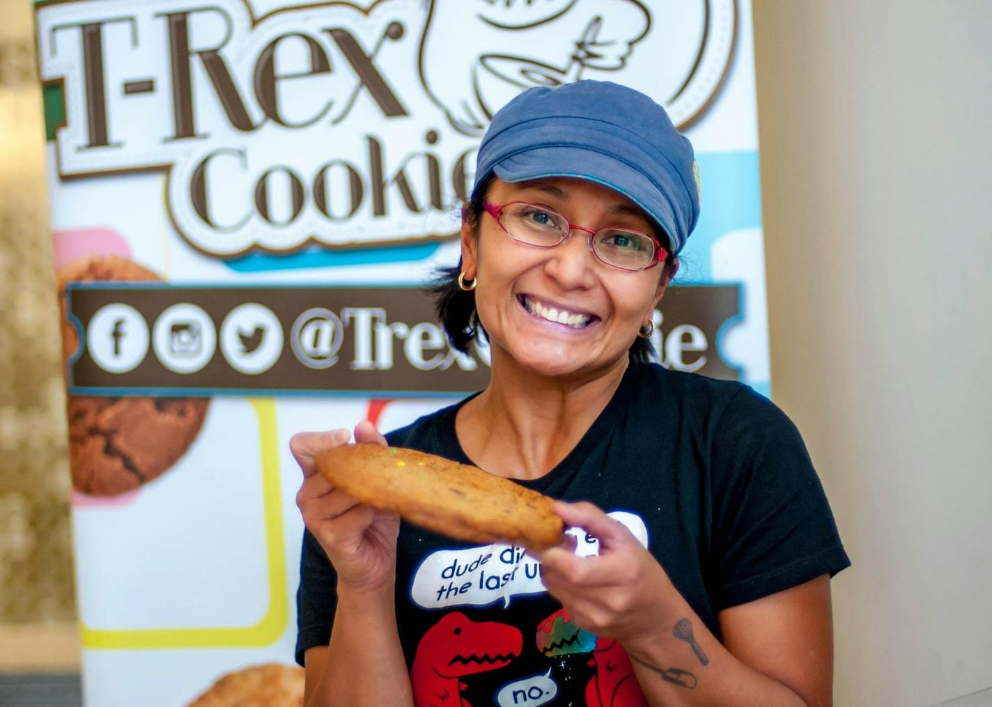 Owner Tina Rexing, a one-time corporate IT manager, of T-Rex Cookie & Coffee Cafe