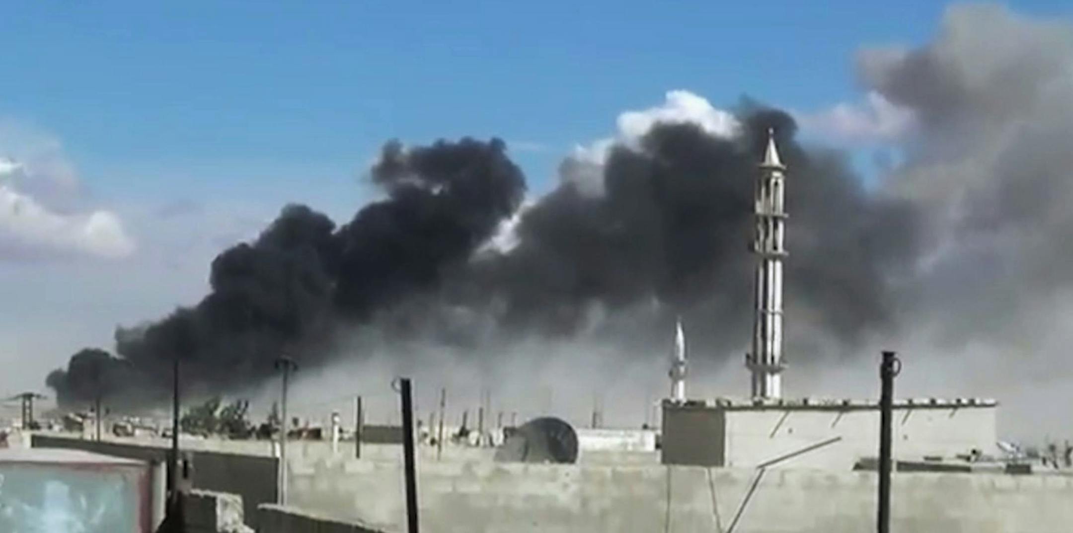 In this image made from video provided by Homs Media Centre, which has been verified and is consistent with other AP reporting, smoke rises after airstrikes by military jets in Talbiseh of the Homs province, western Syria, Wednesday, Sept. 30, 2015. Russian military jets carried out airstrikes in Syria for the first time on Wednesday, targeting what Moscow said were Islamic State positions. U.S. officials and others cast doubt on that claim, saying the Russians appeared to be attacking oppositio
