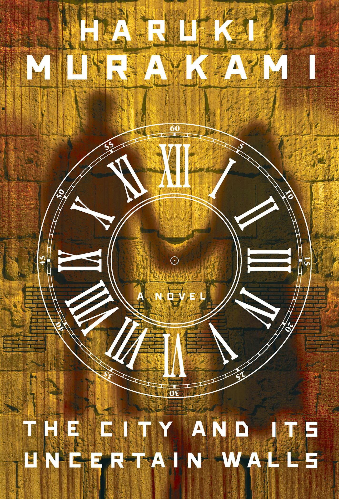 cover of The City and Its Uncertain Walls features a silhouette of two people, holding hands, and the face of a clock
