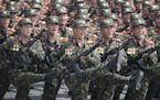 FILE - In this April 15, 2017, file photo, soldiers march across Kim Il Sung Square during a military parade in Pyongyang, North Korea, to celebrate t
