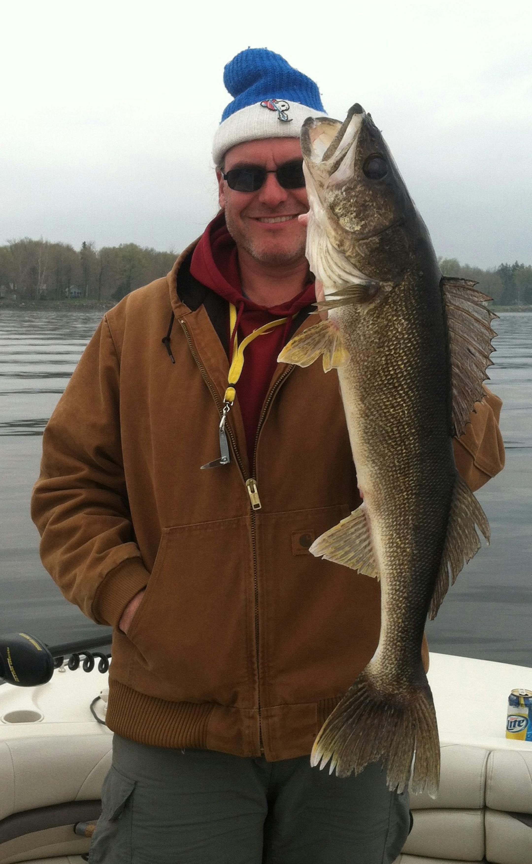 MILLE LACS 'EYE Joe Otremba of Waconia caught this 29-inch dandy on Lake Mille Lacs. "We had no luck drifting Lindy rigs in 18 ñ 20 feet of water, so we decided to try slip bobbers on the rock pile in 12 feet of water with leeches. That turned out to be quite productive as we caught eight fish over 5 pounds during a three-day stretch; the biggest being this 29 incher.''