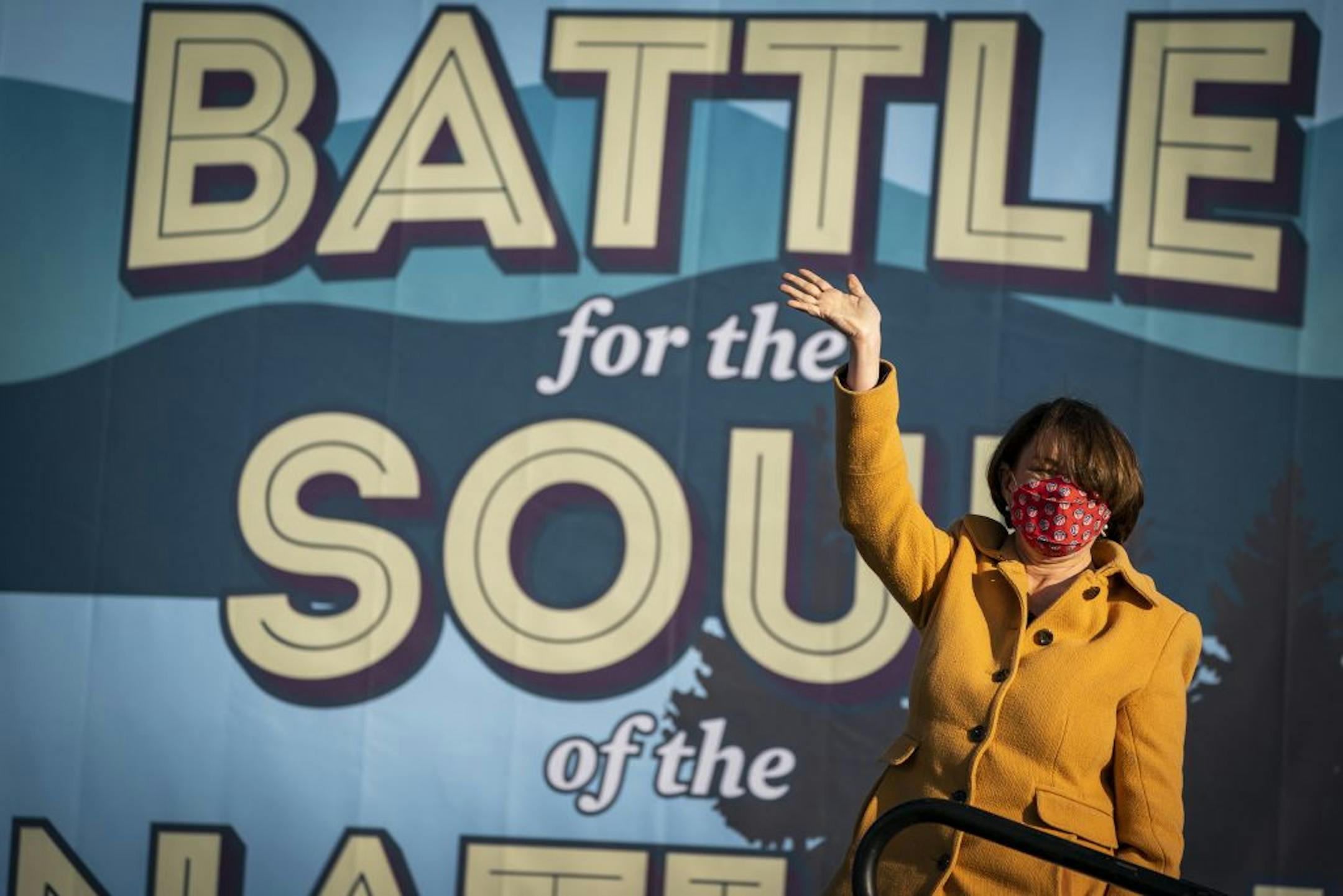 Senator Amy Klobuchar spoke before former Vice President Joe Biden during a drive-in campaign event in Falcon Heights.