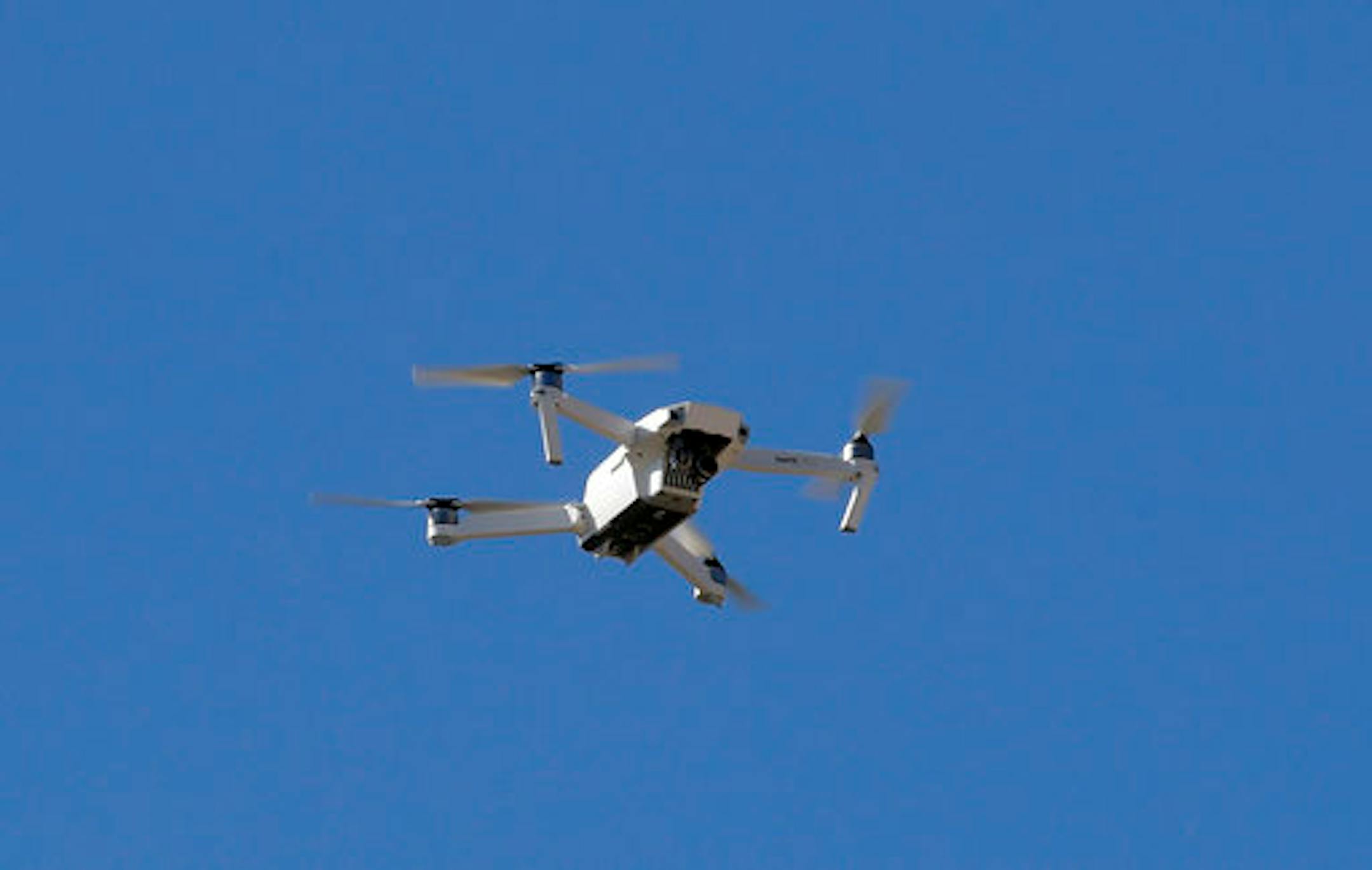 A DJI Mavic Pro drone flies in front of the Philadelphia Museum of Art after a Super Bowl victory parade for the Philadelphia Eagles football team, Thursday, Feb. 8, 2018, in Philadelphia. The Eagles beat the New England Patriots 41-33 in Super Bowl 52. (AP Photo/Alex Brandon)