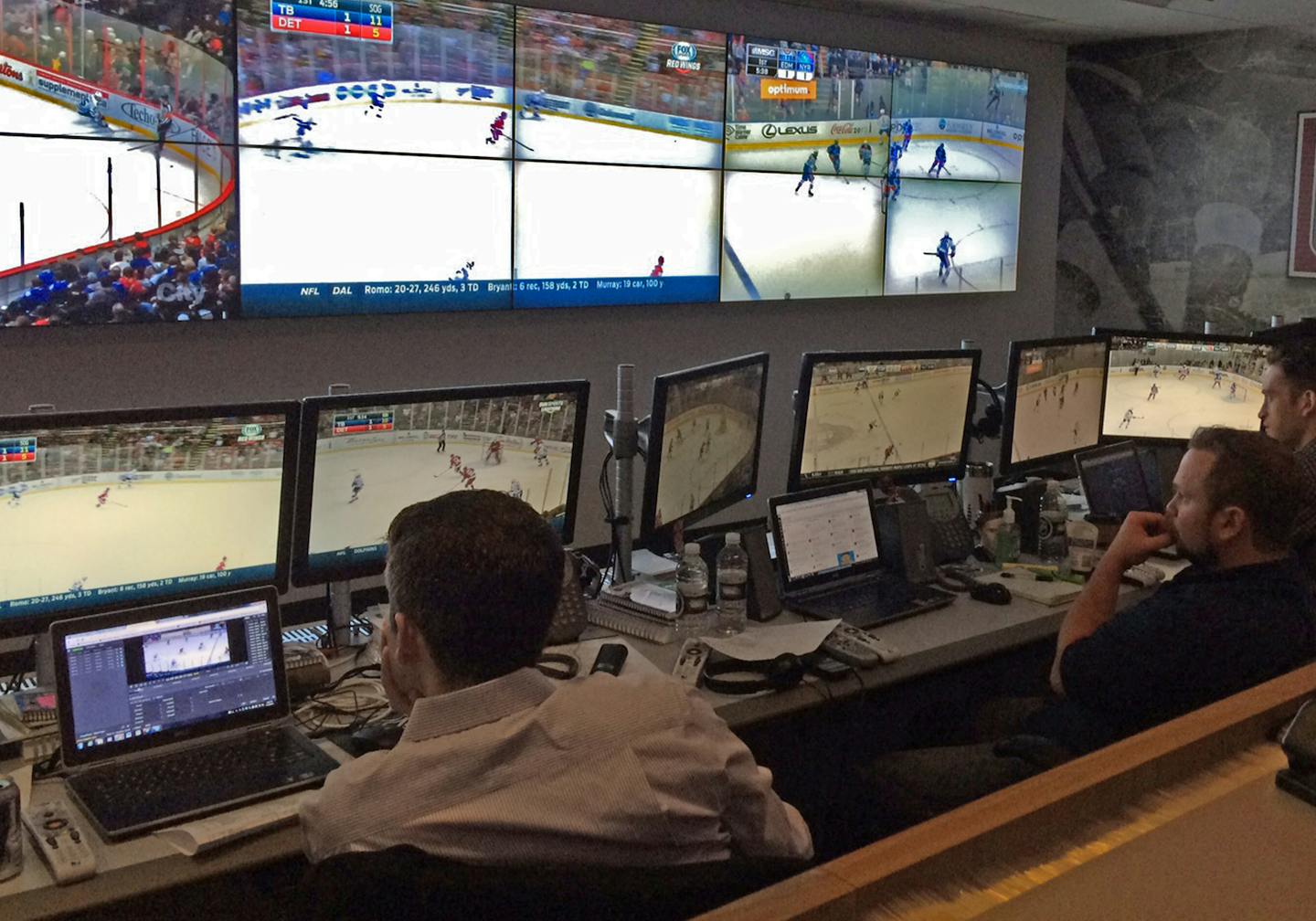 Photo by Michael Russo
Photo of the NHL's Department of Safety War Room in New York on Nov. 10, 2014.
left to right: Patrick Burke, Director, Player Safety
Chris Nastro, Coordinator, Player Safety
Evan Rand, Manager, Player Safety