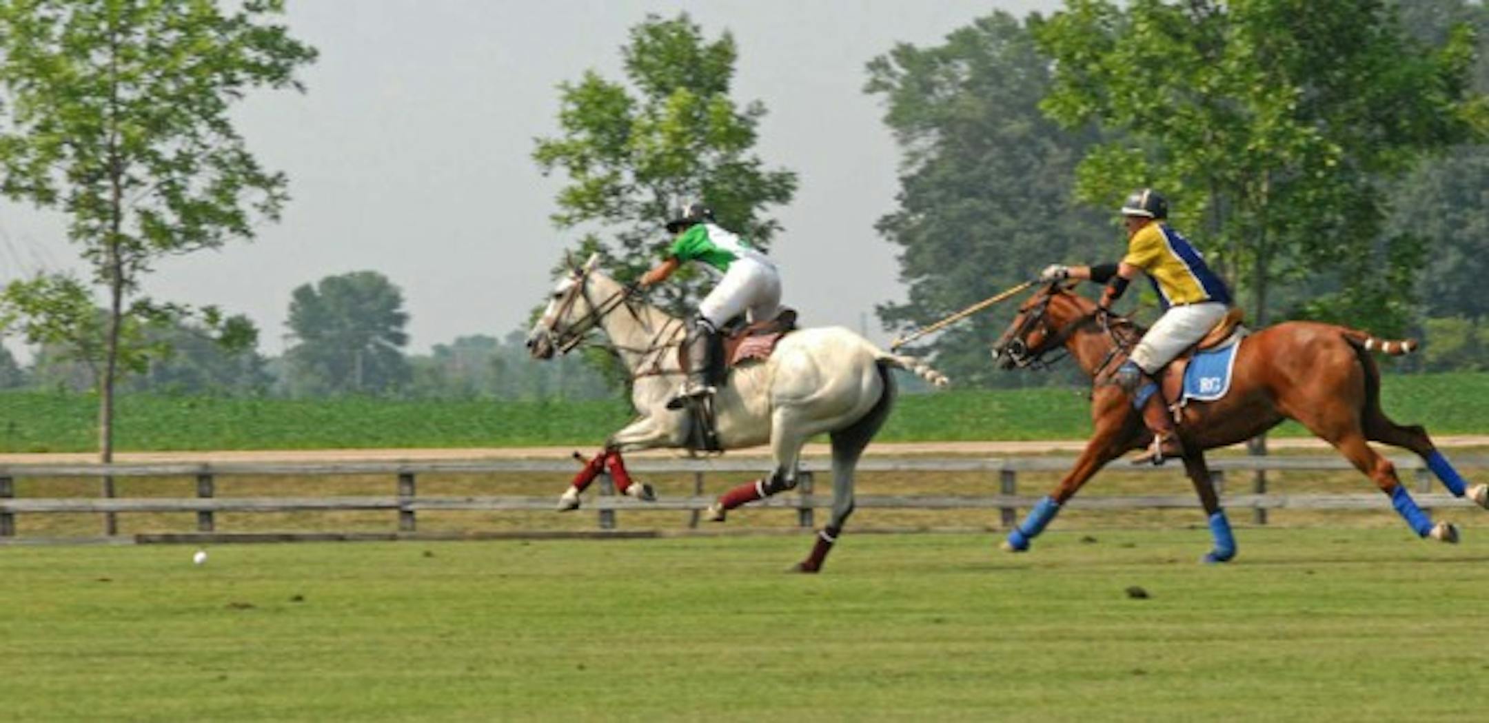 Cargill's polo team — wearing green and white — beat riders from Northern Oil and Gas, 9-8, Saturday afternoon in a match near Watertwon benefiting Freedom Farm, a therapeutic riding center located near Winsted, Minn. Attended by hundreds of polo enthusiasts and supporters of the riding center, the event is Freedom Farm's major fund-raiser, last year raising about $50,000.