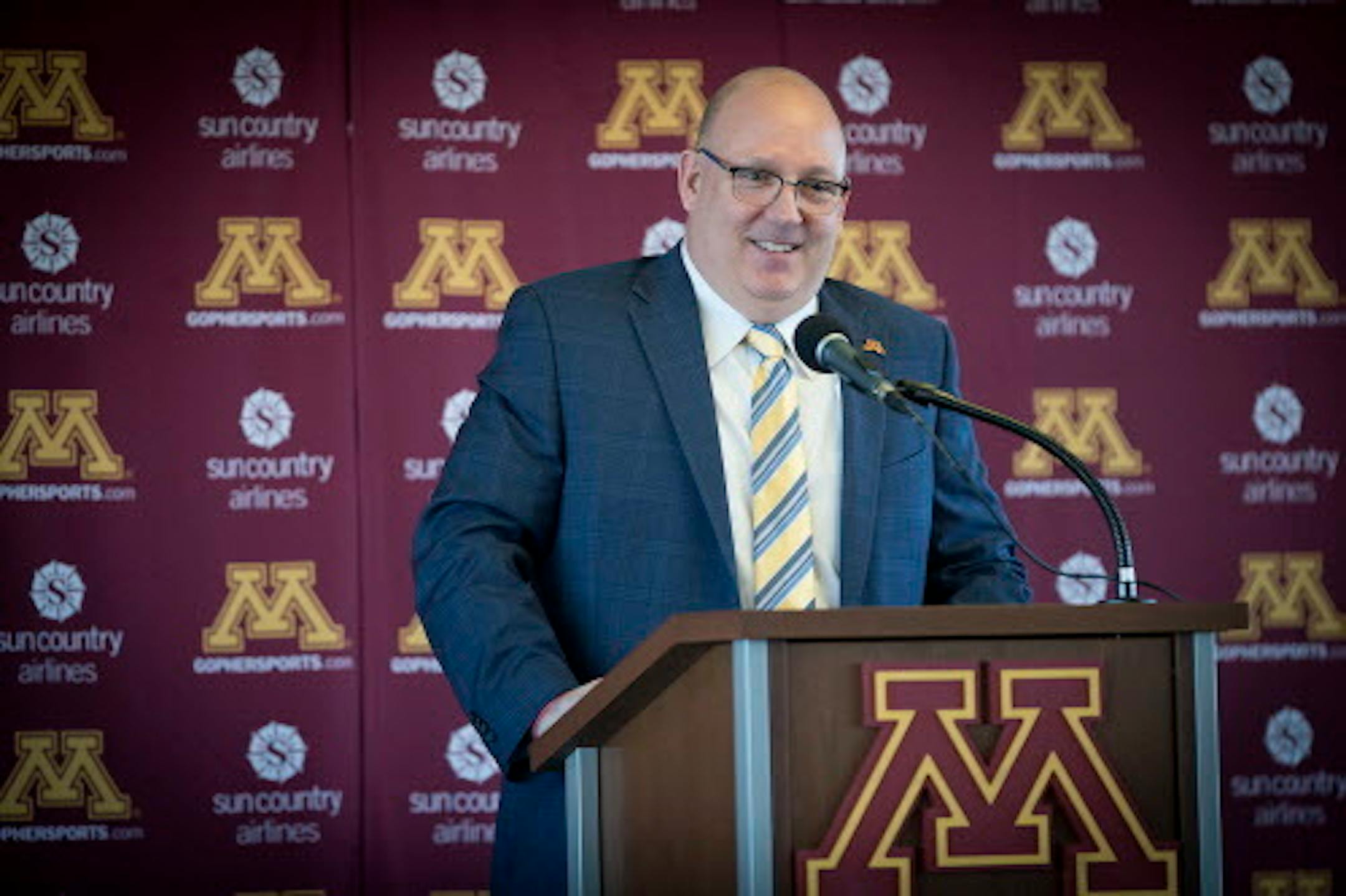 Bob Motzko, the new Gophers hockey coach addressed the media, family, former players and coaches, during a press conference at TCF Bank Stadium, Thursday, March 29, 2018 in Minneapolis, MN.   ]  ELIZABETH FLORES ' liz.flores@startribune.com
