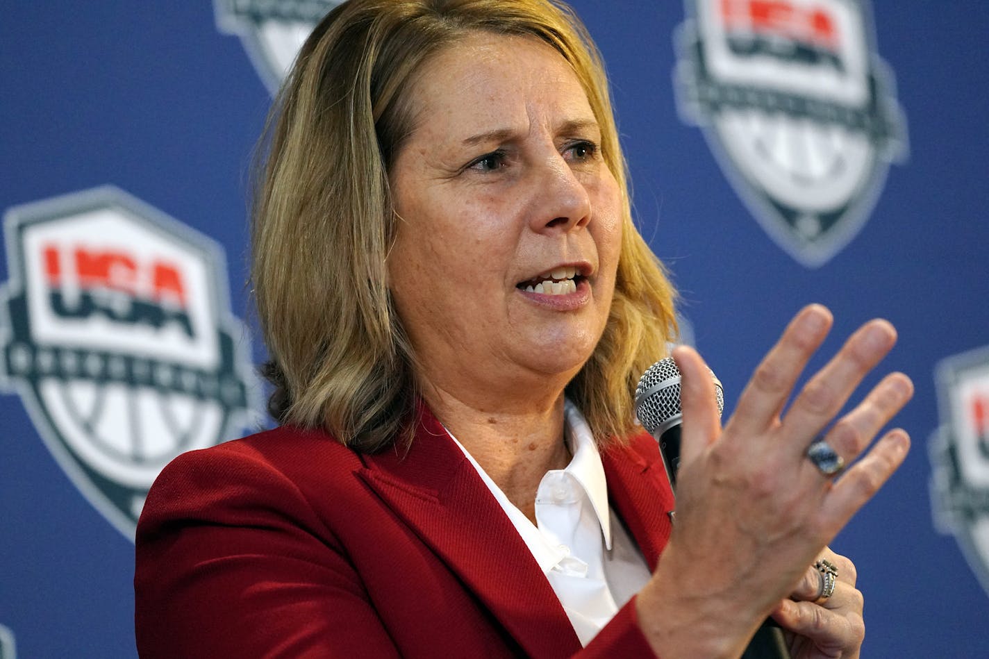 Minnesota Lynx head coach Cheryl Reeve speaks during a press conference to announce she'd been named the head coach of USA Women's Basketball Wednesday, Dec. 8, 2021 at the Target Center in Minneapolis. Reeve will head the USA team at the 2022 FIBA World Cup Qualifying Tournament, 2022 FIBA World Cup, the 2023-24 Olympic Qualifying Tournament and, if the United States qualifies, the 2024 Olympic Games. ] ANTHONY SOUFFLE • anthony.souffle@startribune.com